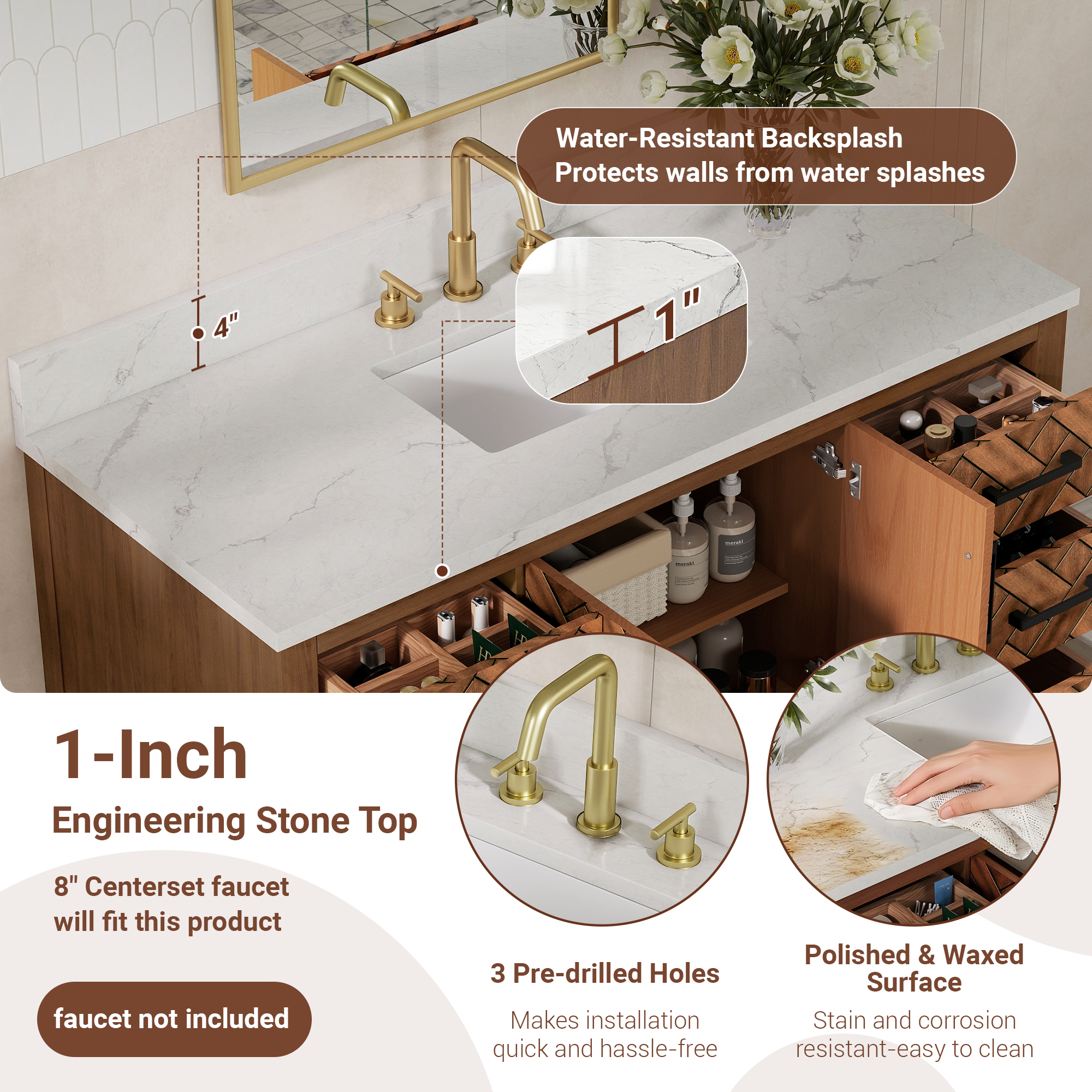 48" Bathroom Vanity with Engineering Stone Top & Single Sink