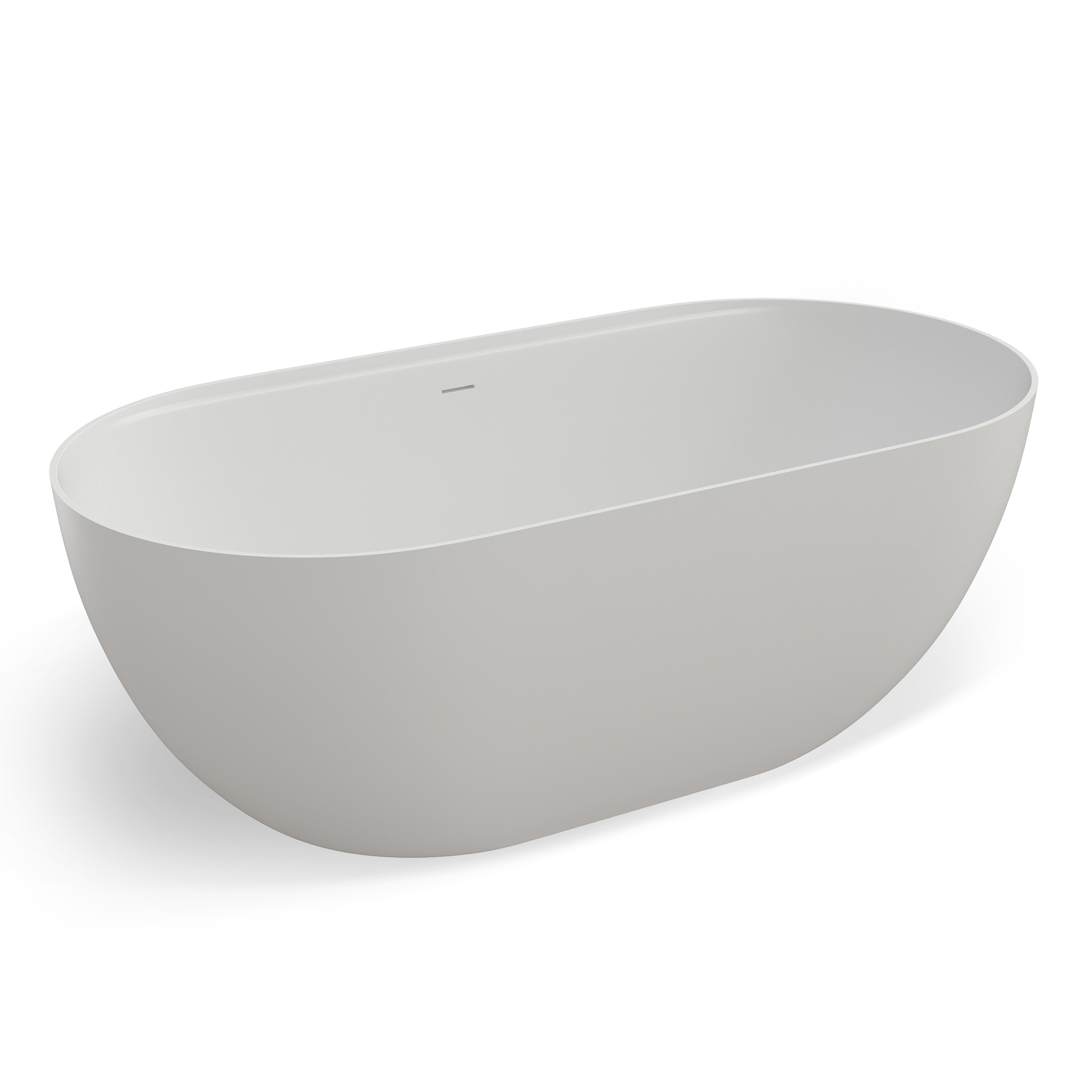 59" Matte White Solid Surface Freestanding Soaking Tub with Bath Caddy