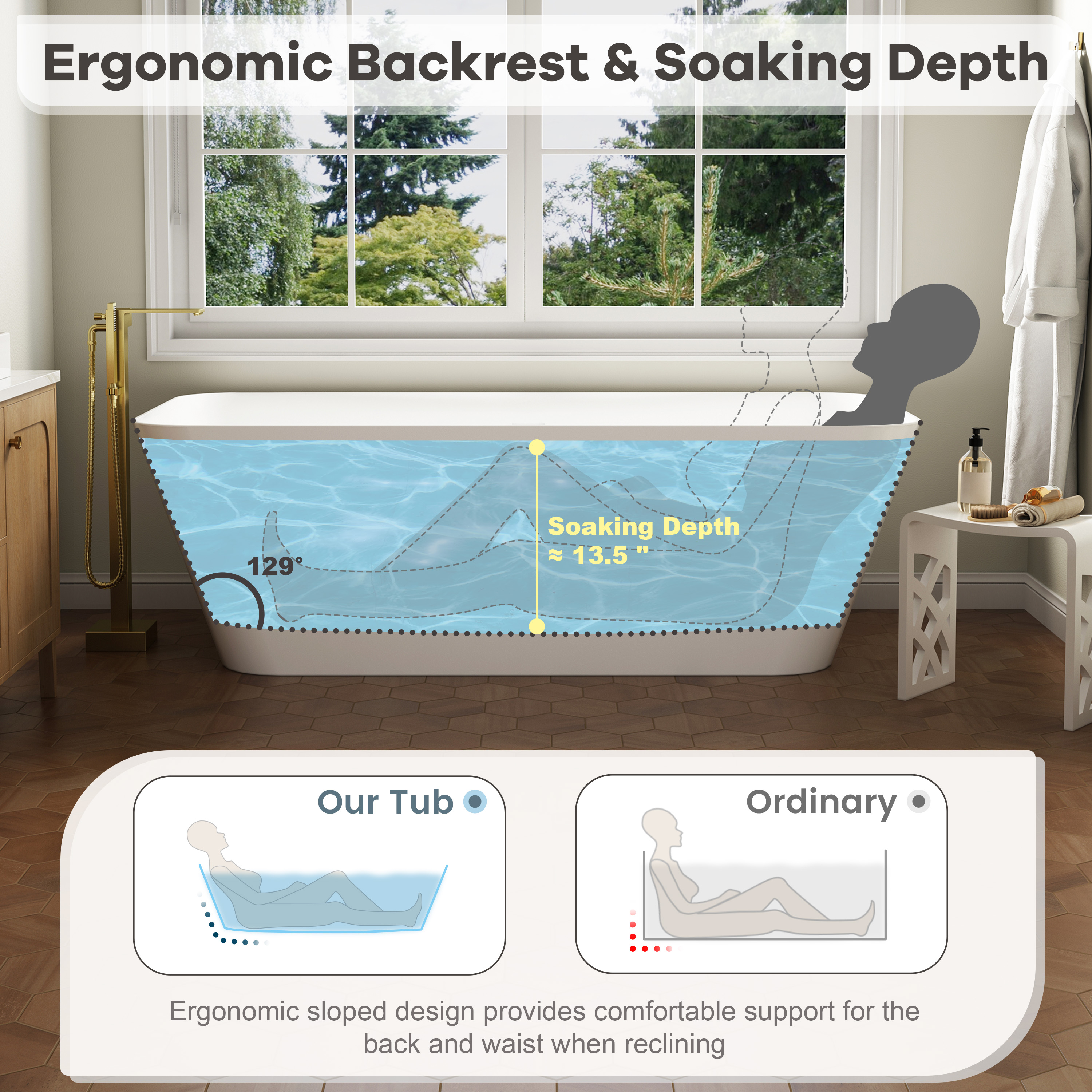 67" Rectangular Solid Surface Freestanding Soaker Tub in Matte White