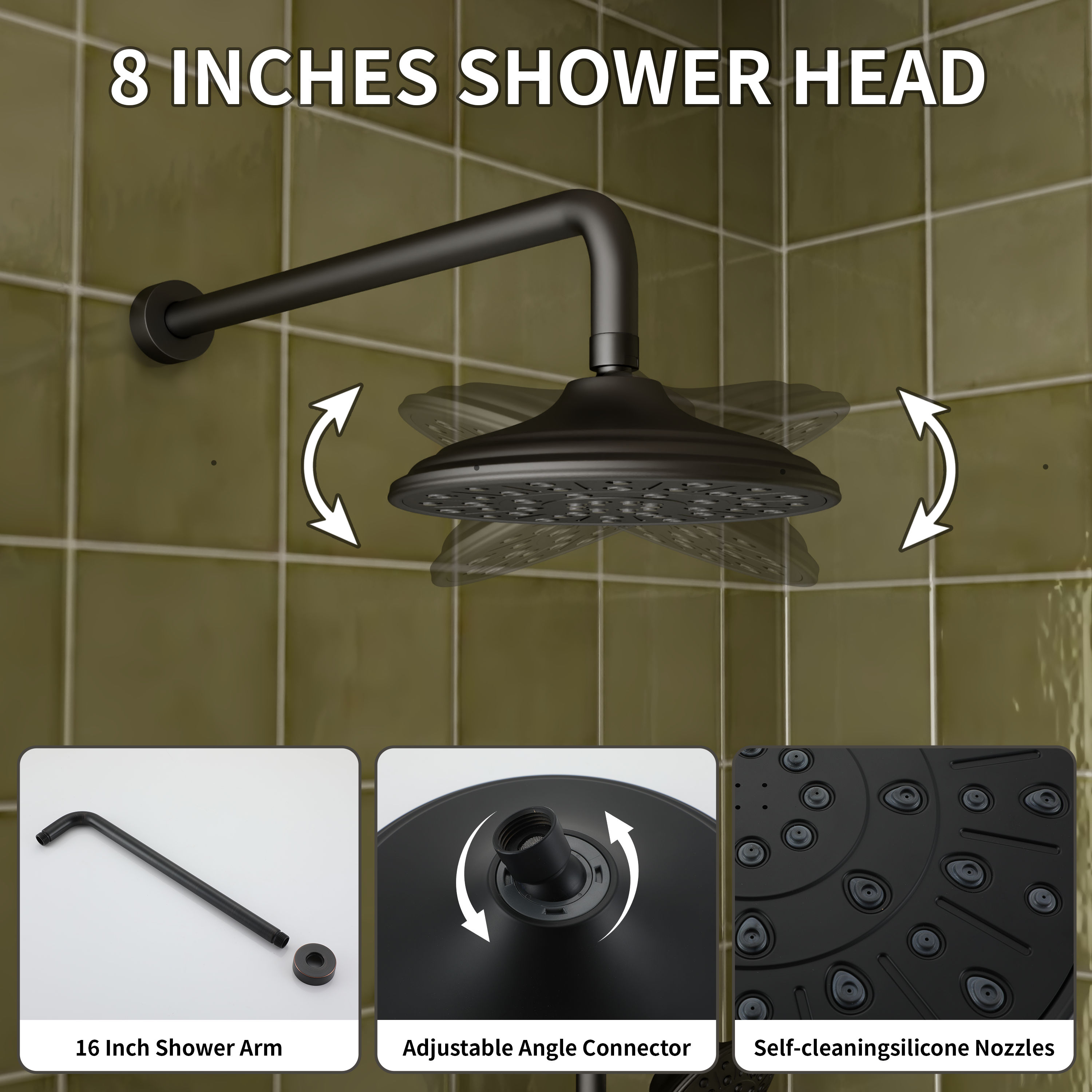 8" Rain Shower Head System with Pressure Balance Valve