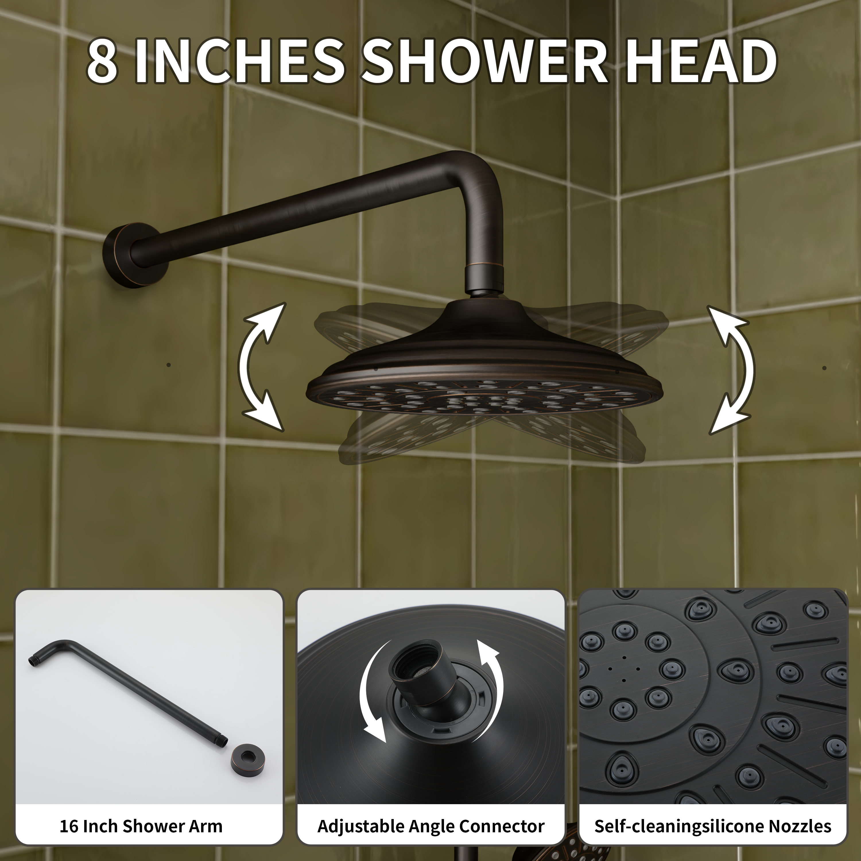 8" Rain Shower Head System with Pressure Balance Valve