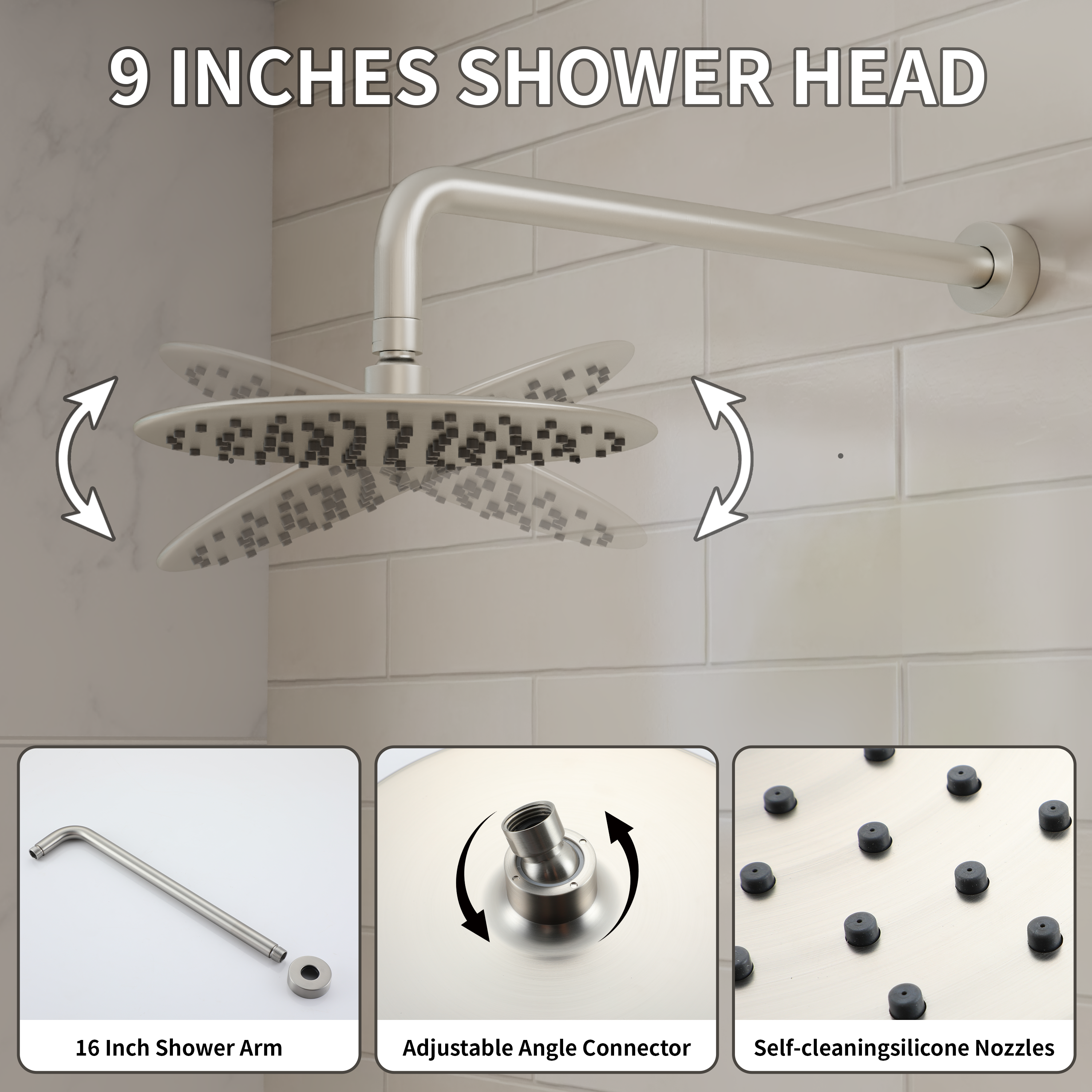 9" 3-Function Shower Faucet Set with Tub Spout & Slide Bar