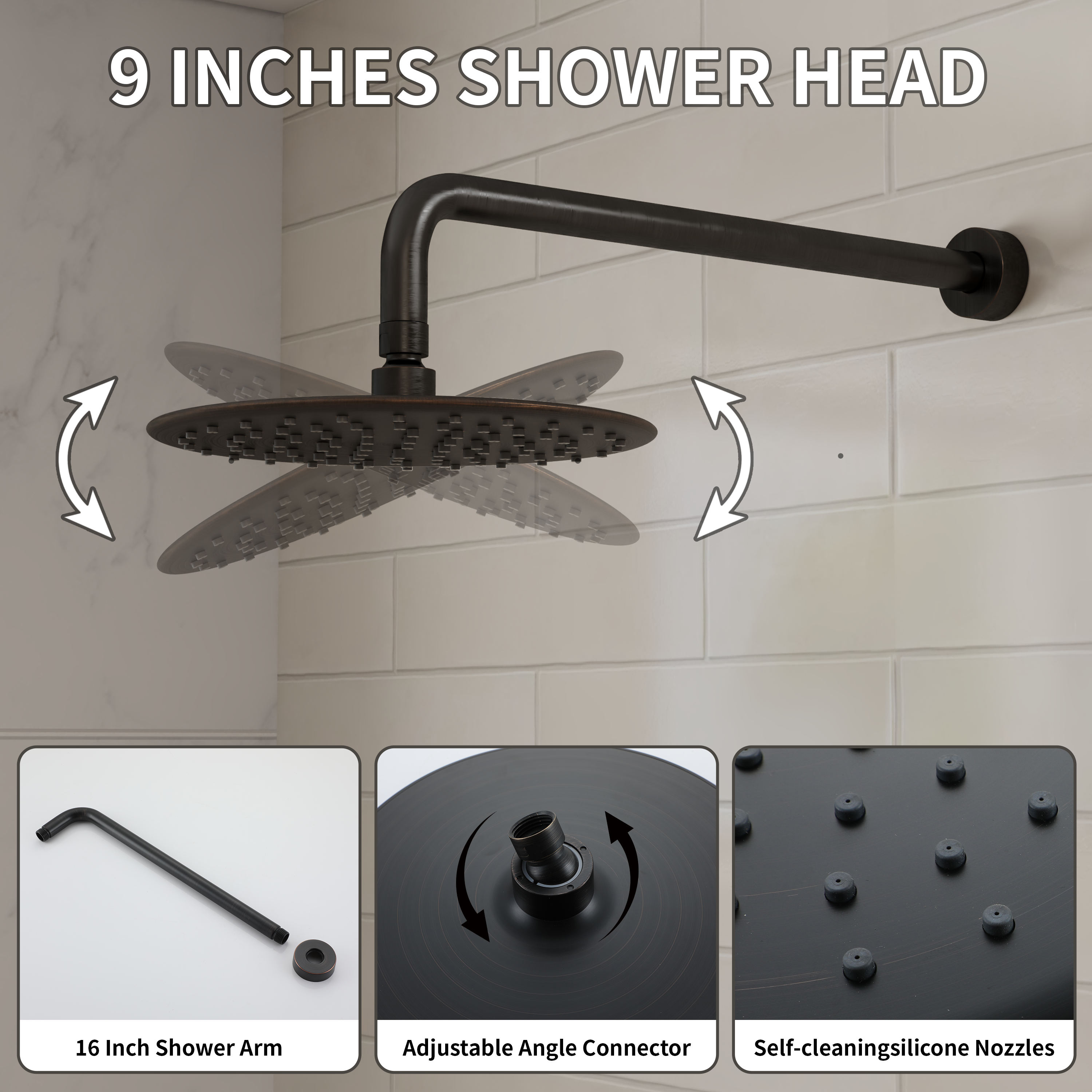 9" 3-Function Shower Faucet Set with Tub Spout & Slide Bar