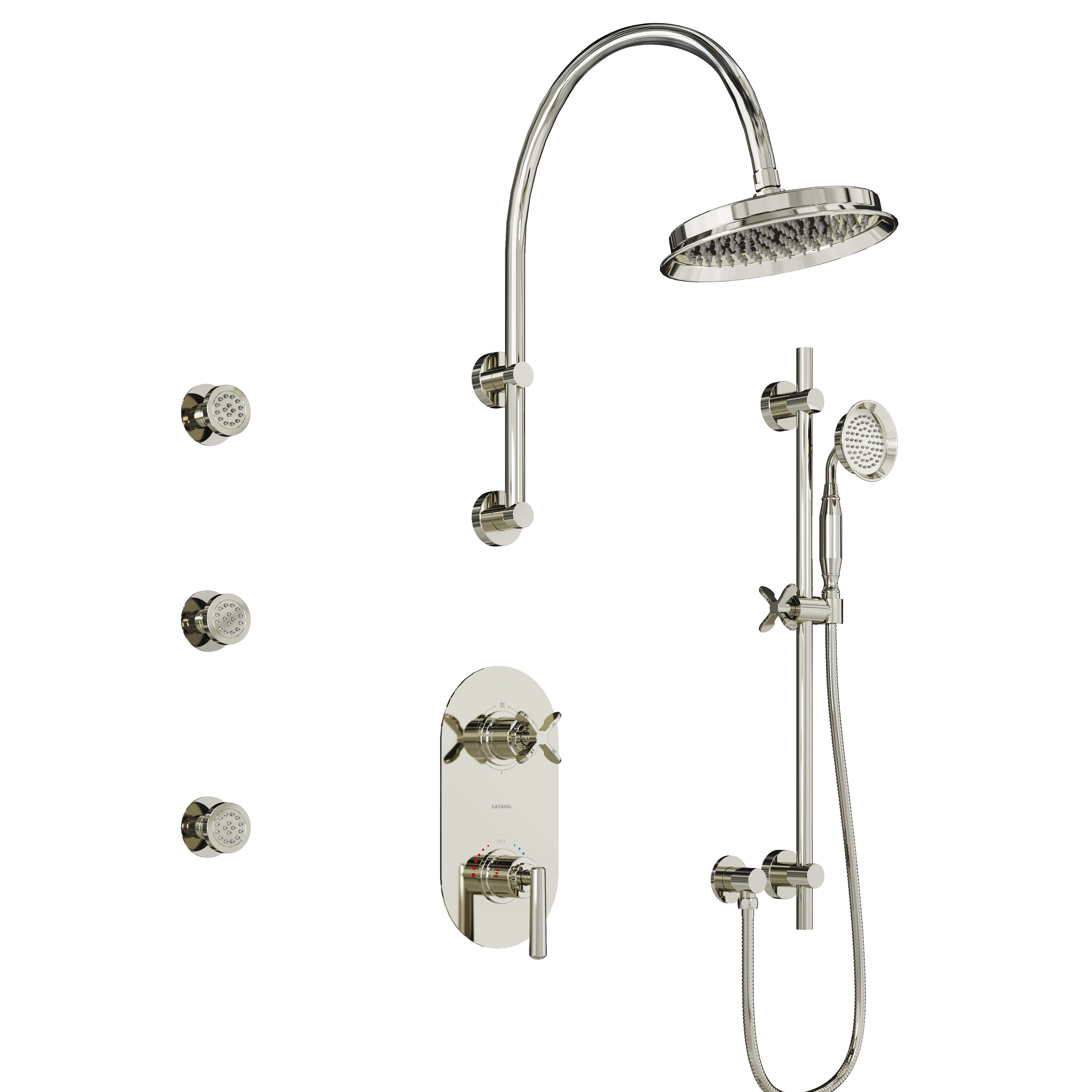 9" Rainfall Thermostatic 3-Function Shower System with Slide Bar & Body Jets