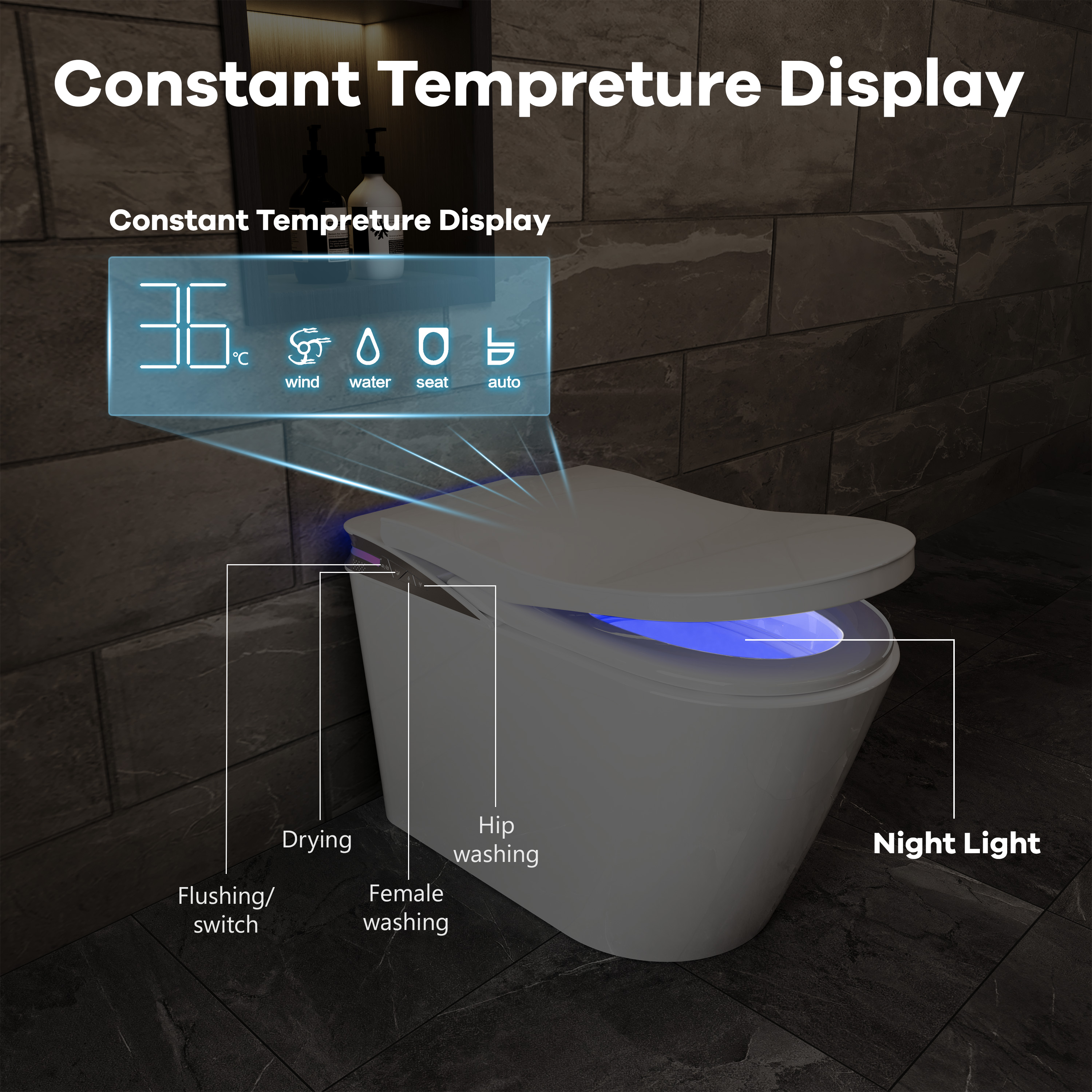 One-Piece Chair Height Elongated Smart Bidet Toilet with Auto Lid, Foam Shield Protection & Dual Flush