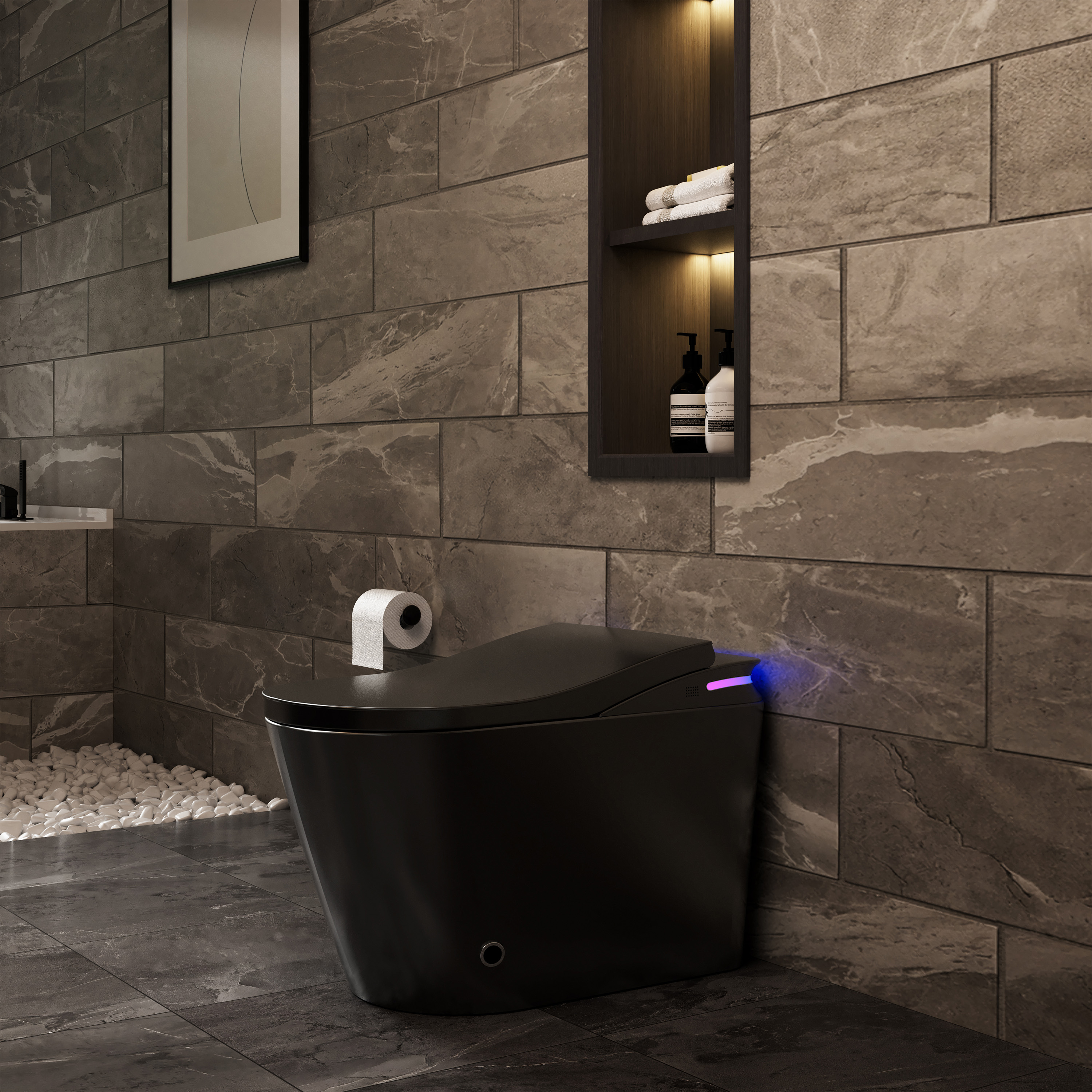 One-Piece Chair Height Elongated Smart Bidet Toilet with Auto Lid, Foam Shield Protection & Dual Flush