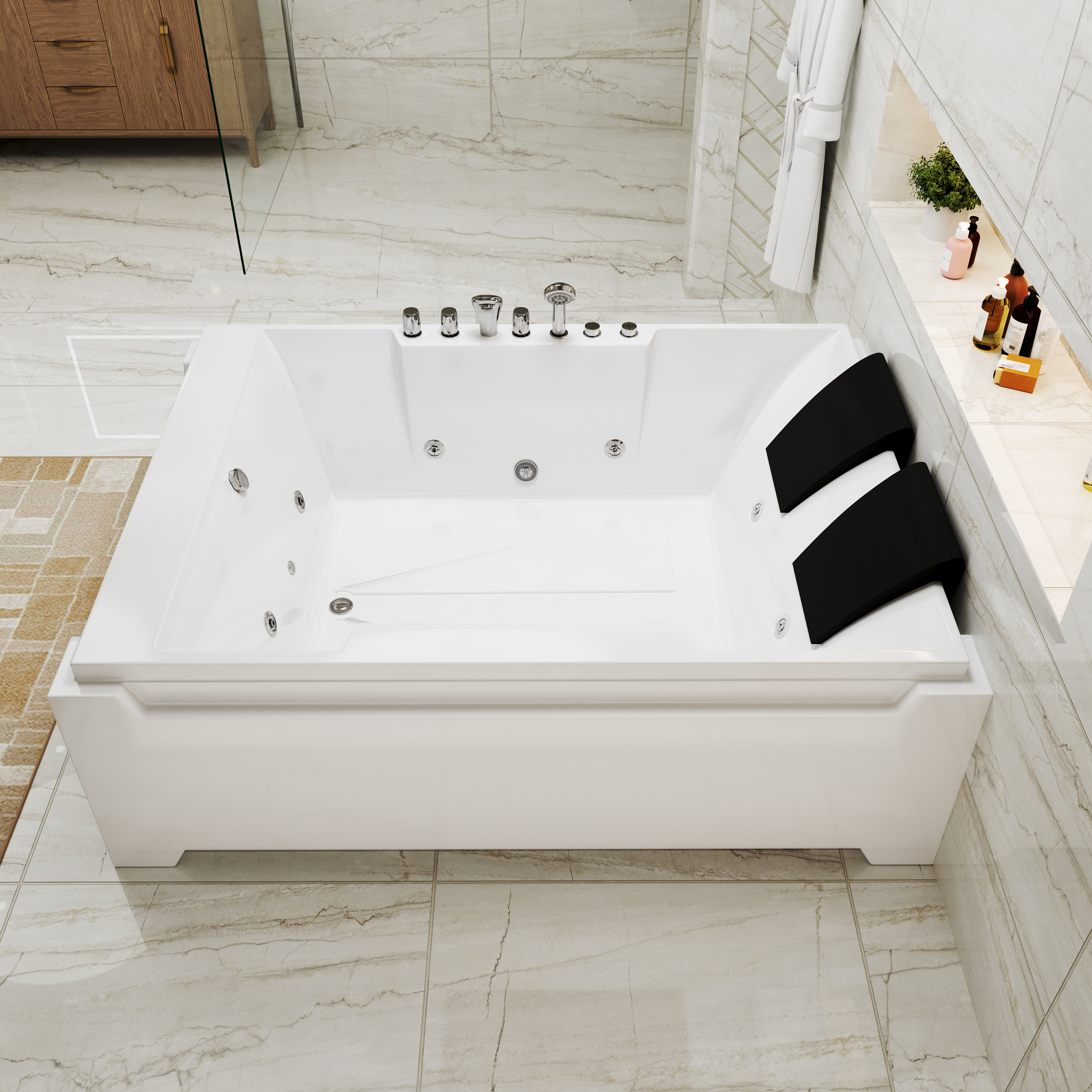 73" Two-Person Whirlpool Tub with Hydro Massage Jets & Chromatherapy Lighting