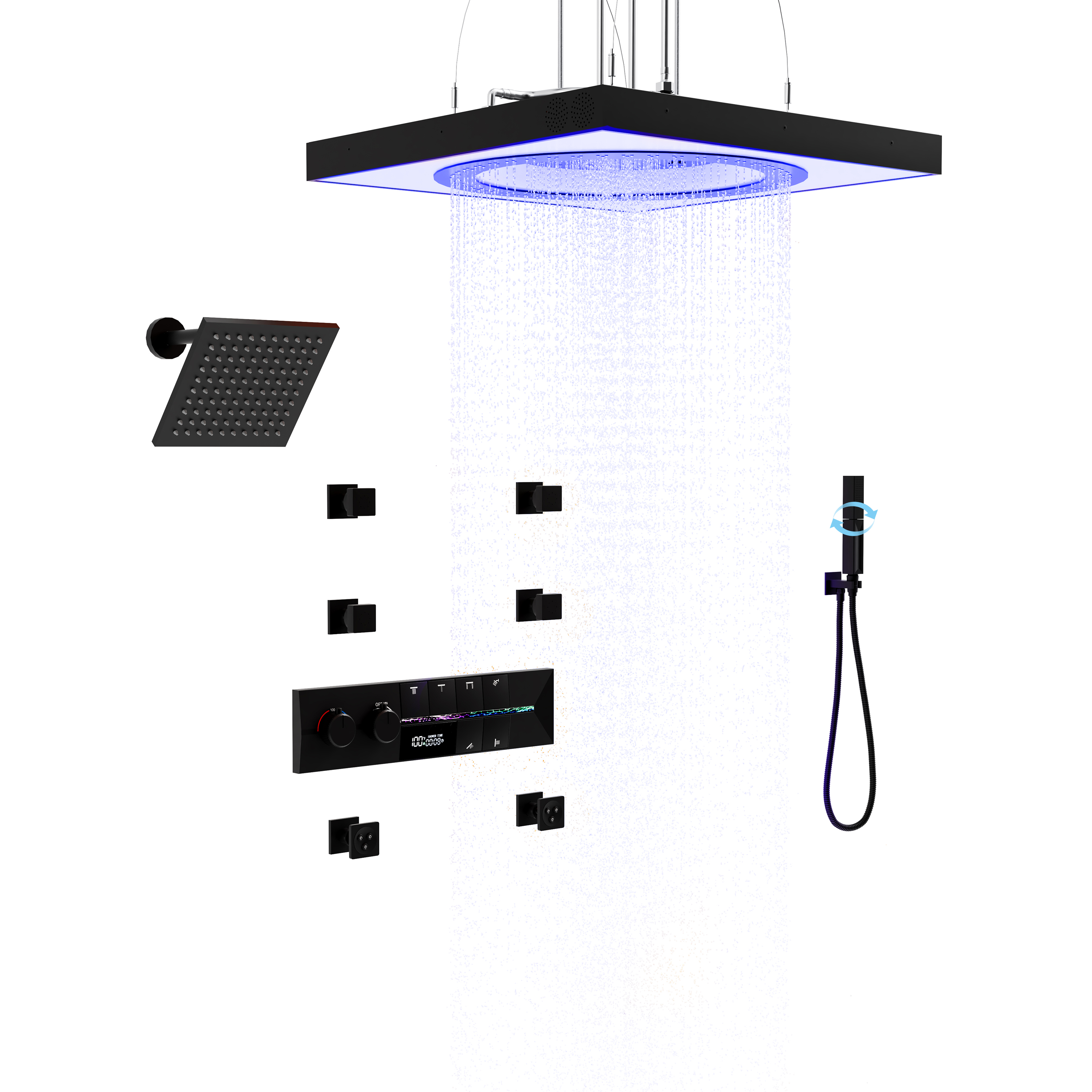 24-inch 6-Function Thermostatic Shower System with LED Light & Body Jet & Slide Bar