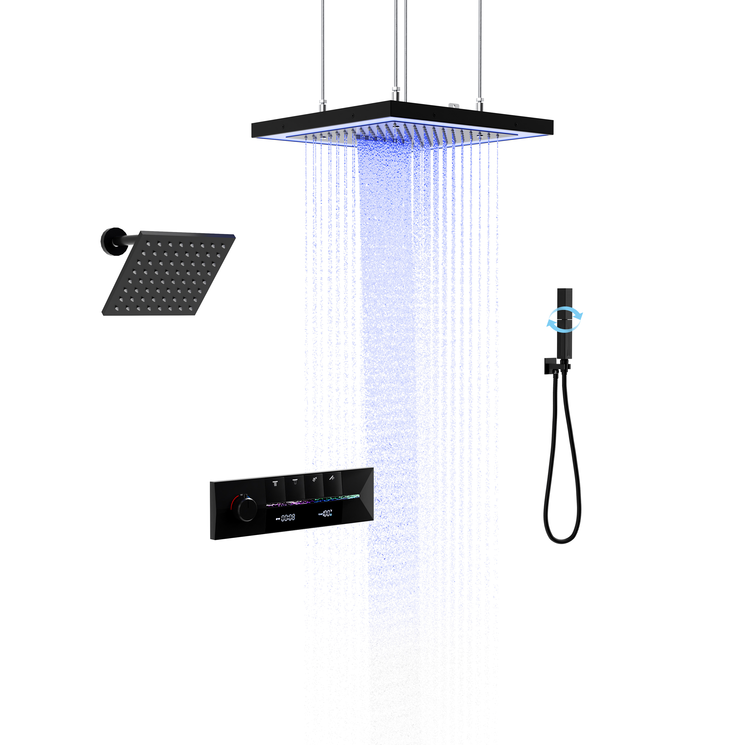 16-Inch Four-Function Luxury Thermostatic Shower System with LED Lights