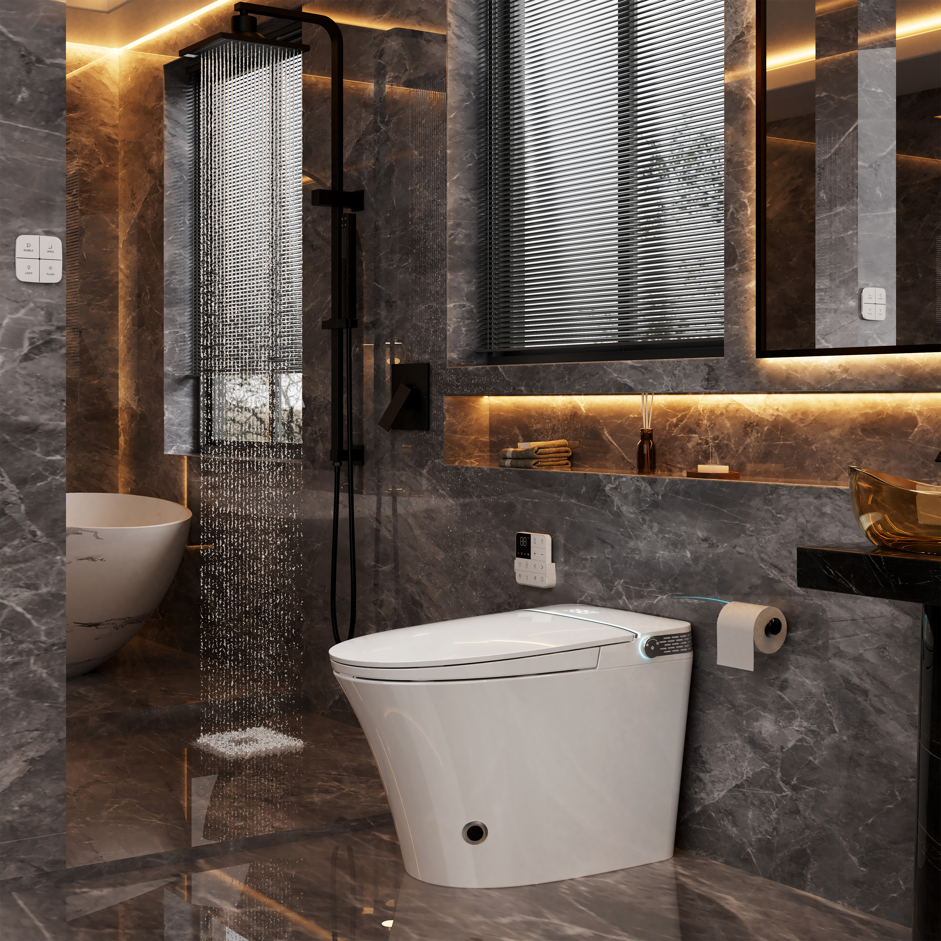 Mordern One-piece Elongated Smart Bidet Toilet with Digital Display, Auto Lid, Heated Seat & Dual Flush