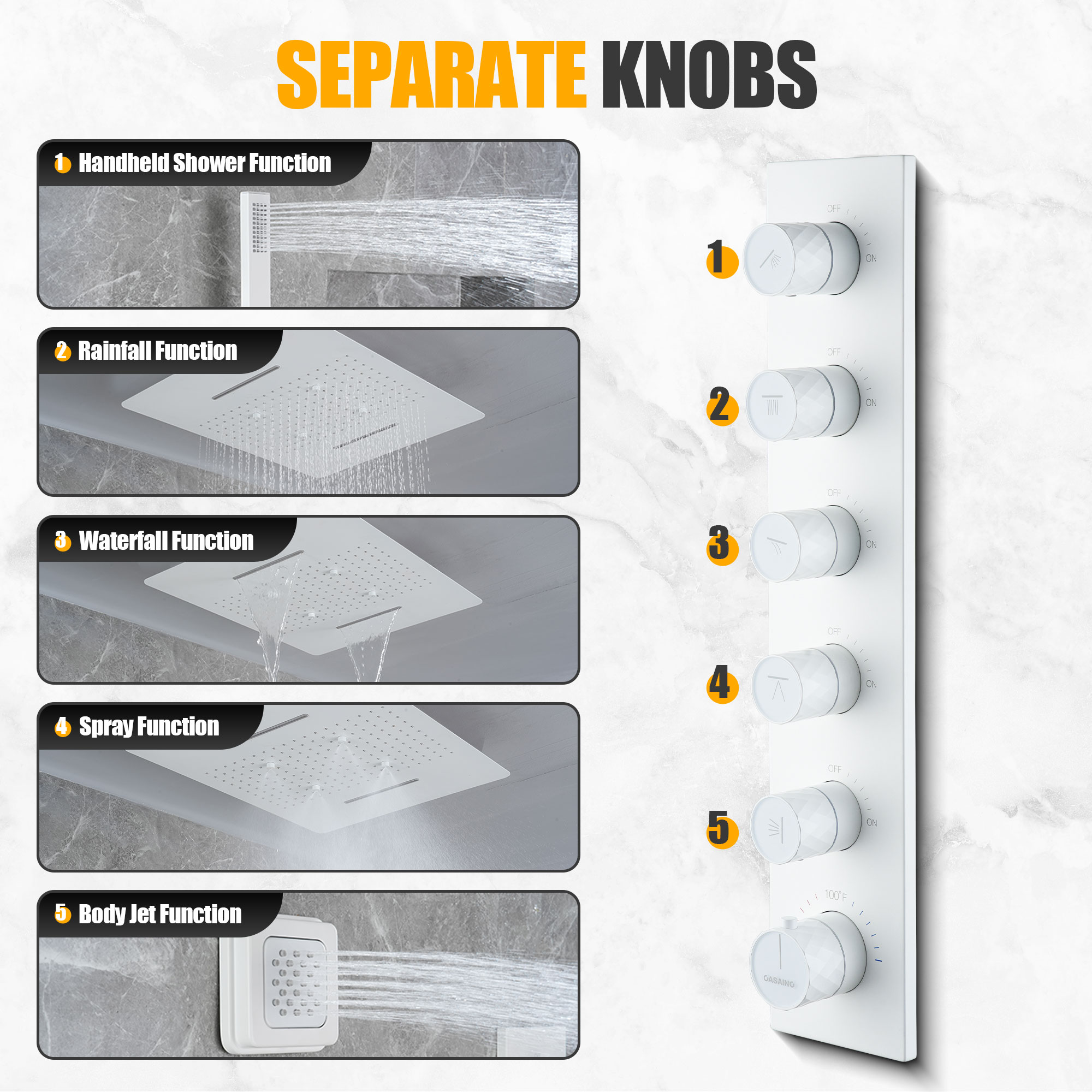 20*24'' Rectangle Shower System With 4 Sprays Modes & 3 Body Jets