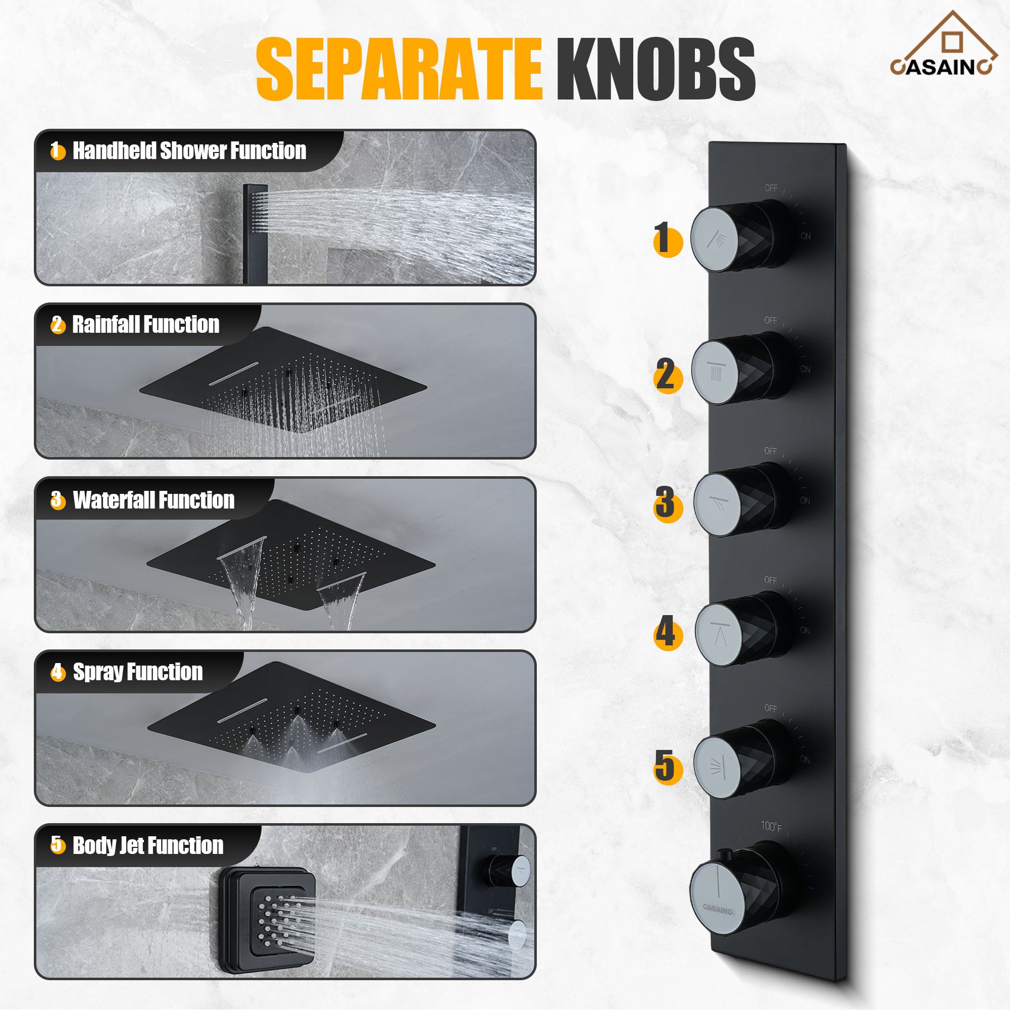 20*24'' Rectangle Shower System With 4 Sprays Modes & 3 Body Jets