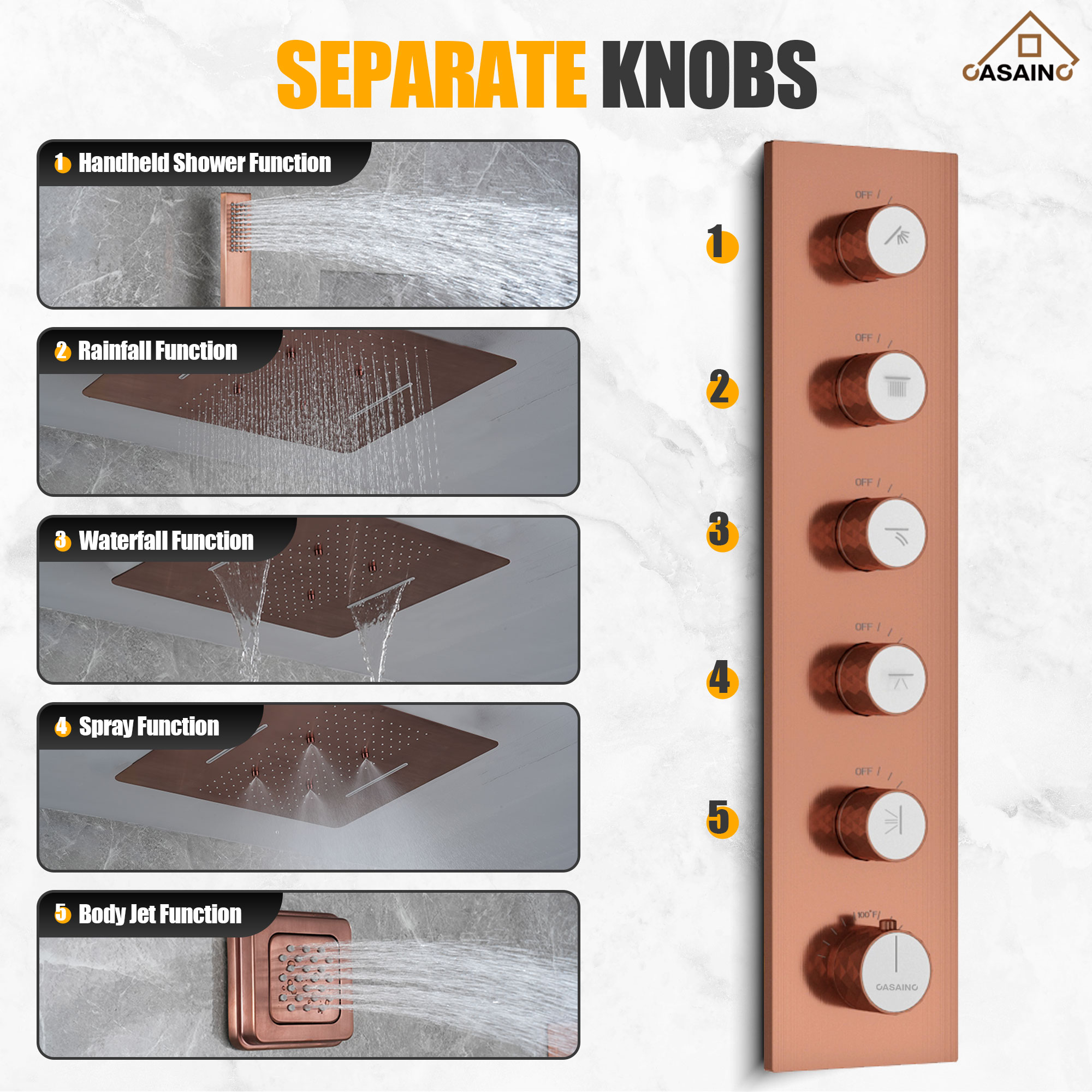 20*24'' Rectangle Shower System With 4 Sprays Modes & 3 Body Jets