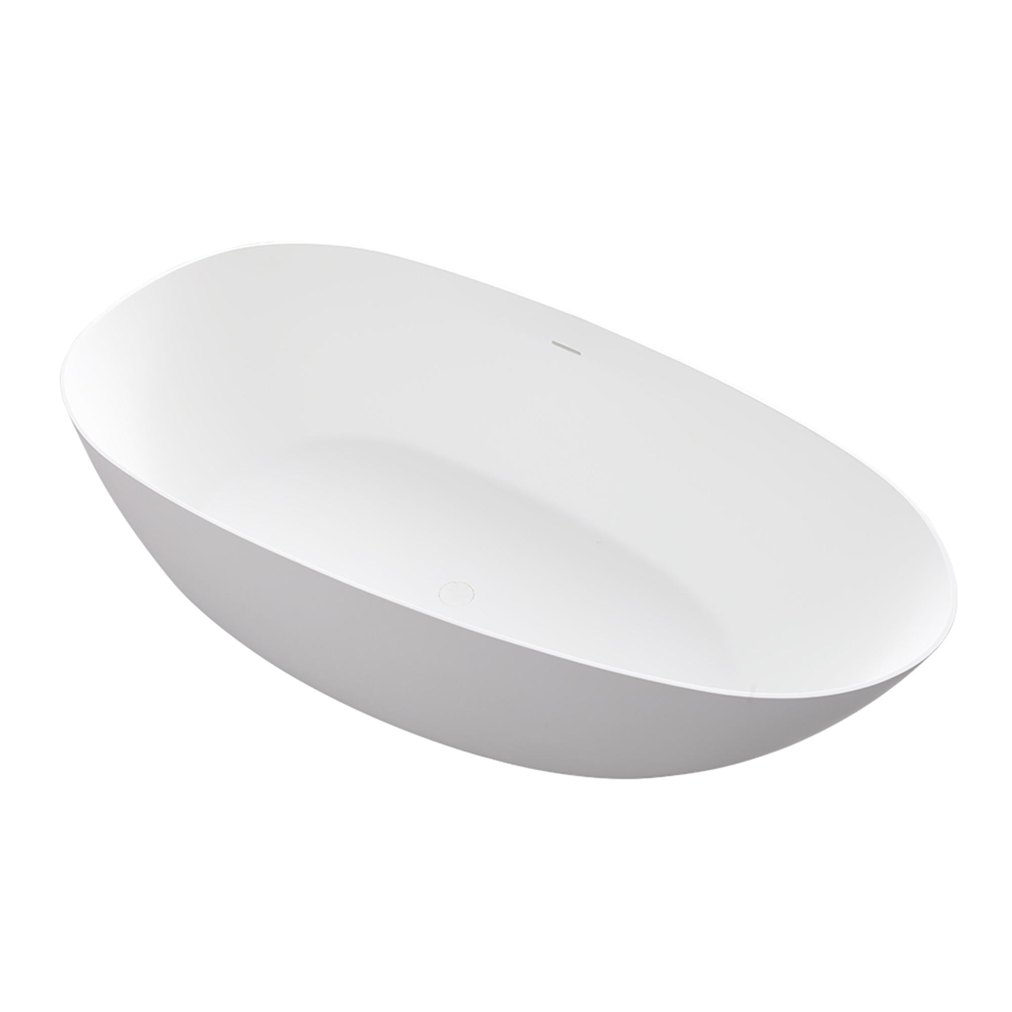 CASAINC 59/63/67/71" Solid Surface Freestanding Bathtub, Egg Shell Shaped Stone Resin Freestanding Tubs, Contemporary Oval Soaking Tub with Overflow and  Drain, Matte White