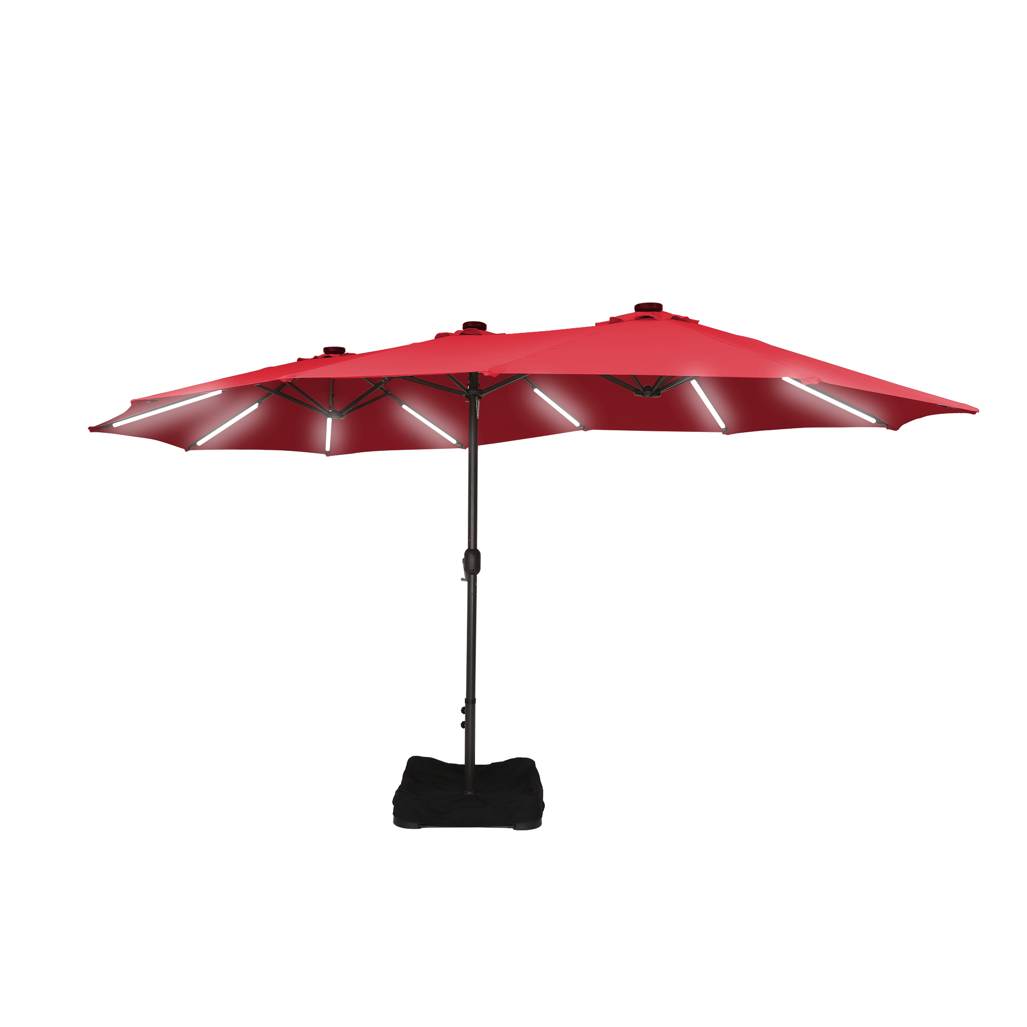 15 FT Patio Market Umbrella with Base and Solar LED Strip Lights