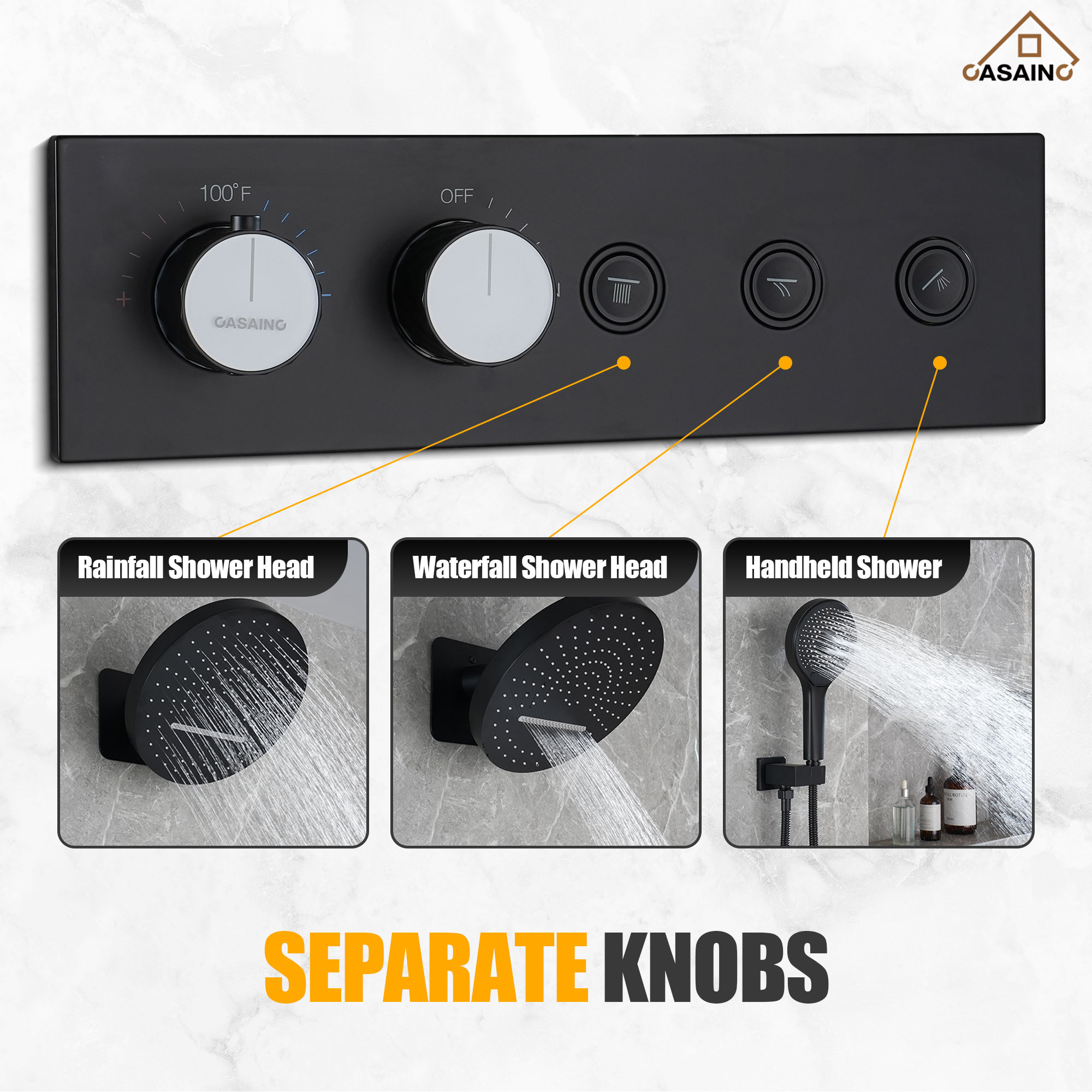 16'' Round Rainfall Shower System With Handheld & Waterfall 16'' Round Rainfall Shower System With Handheld & Waterfall