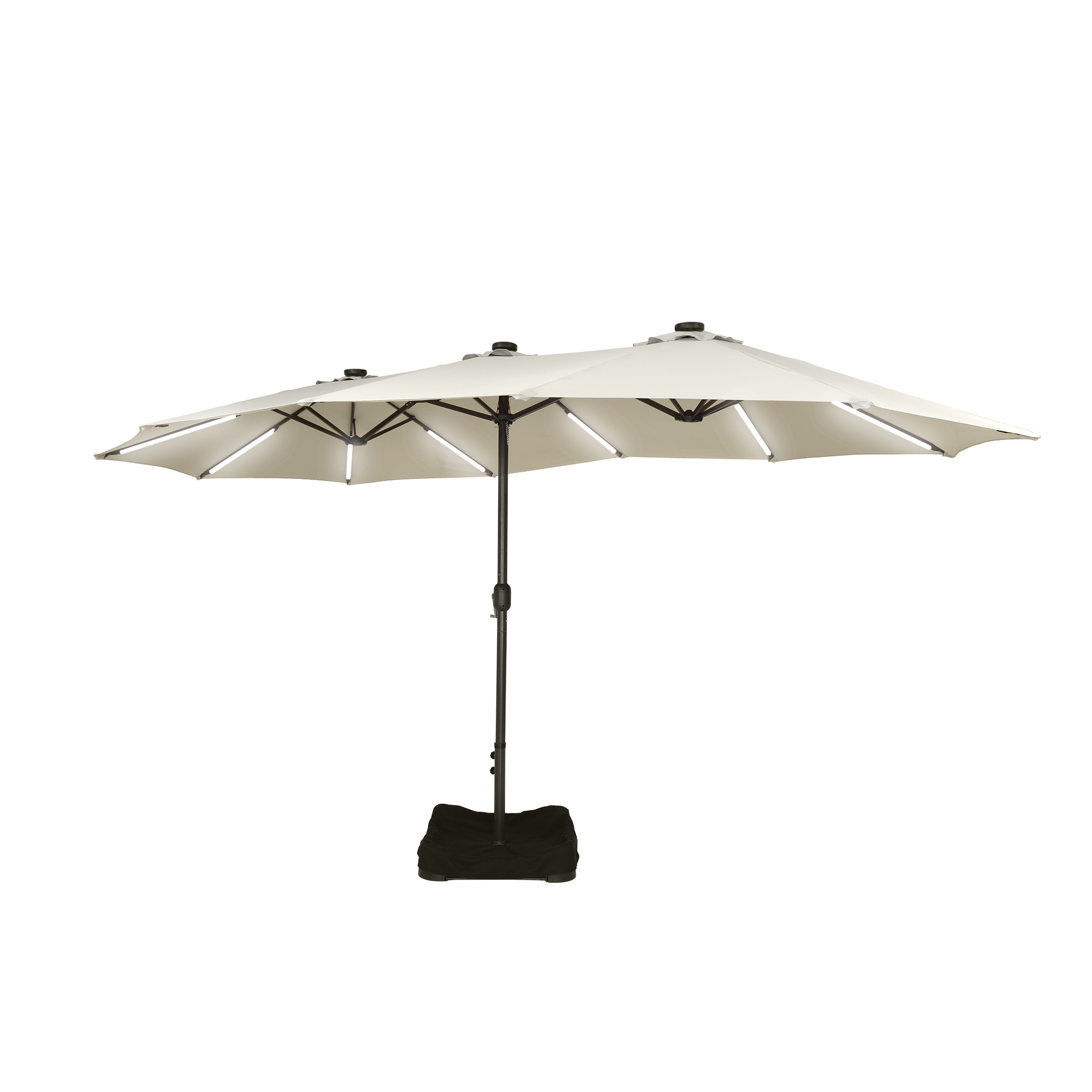 15 FT Patio Market Umbrella with Base and Removable Solar LED Strip Lights, UV Sun Protection & Easy Crank for Deck Pool Patio