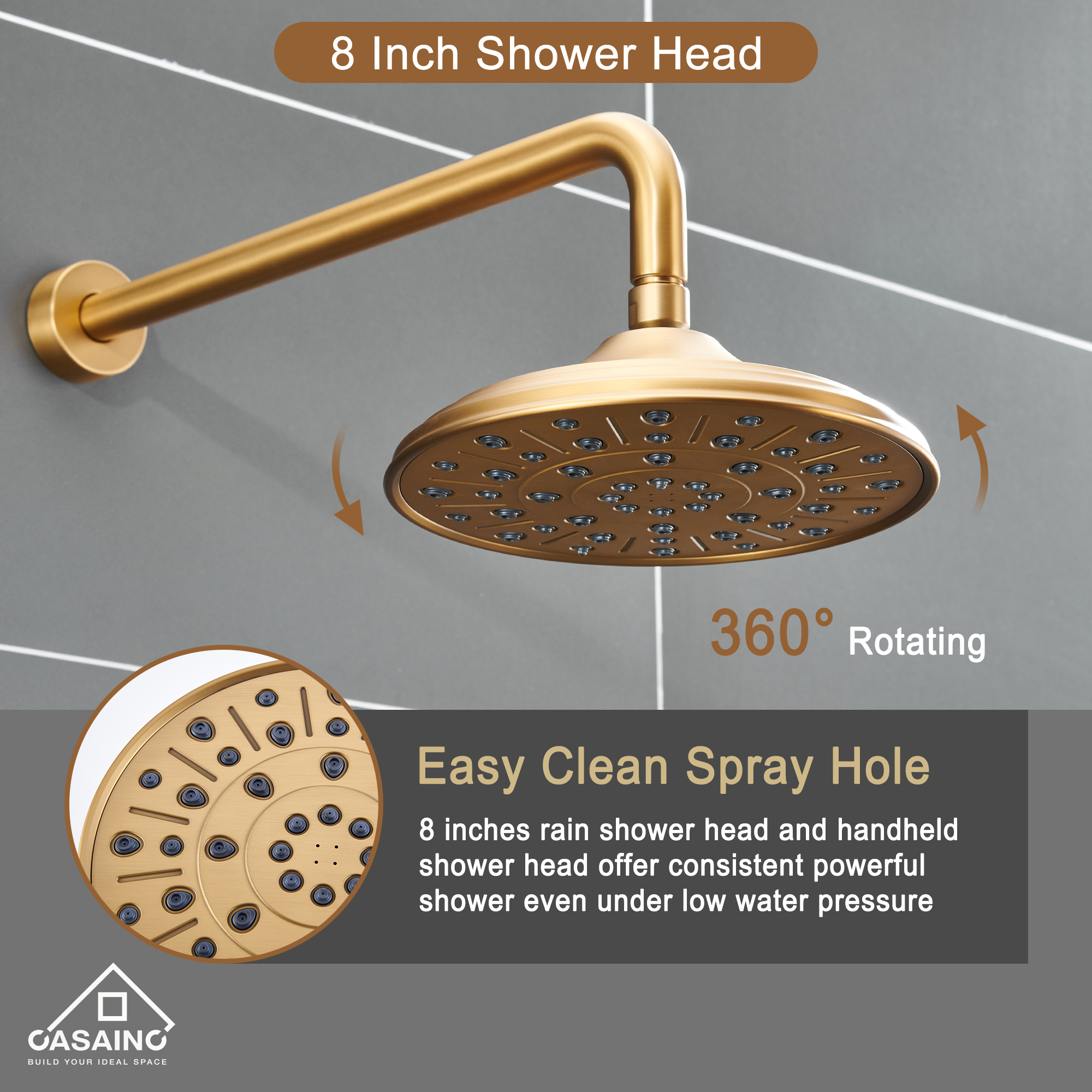 CASAINC 8.3 inch Wall-mounted Rain Shower Faucet with Pressure Balanced Valve