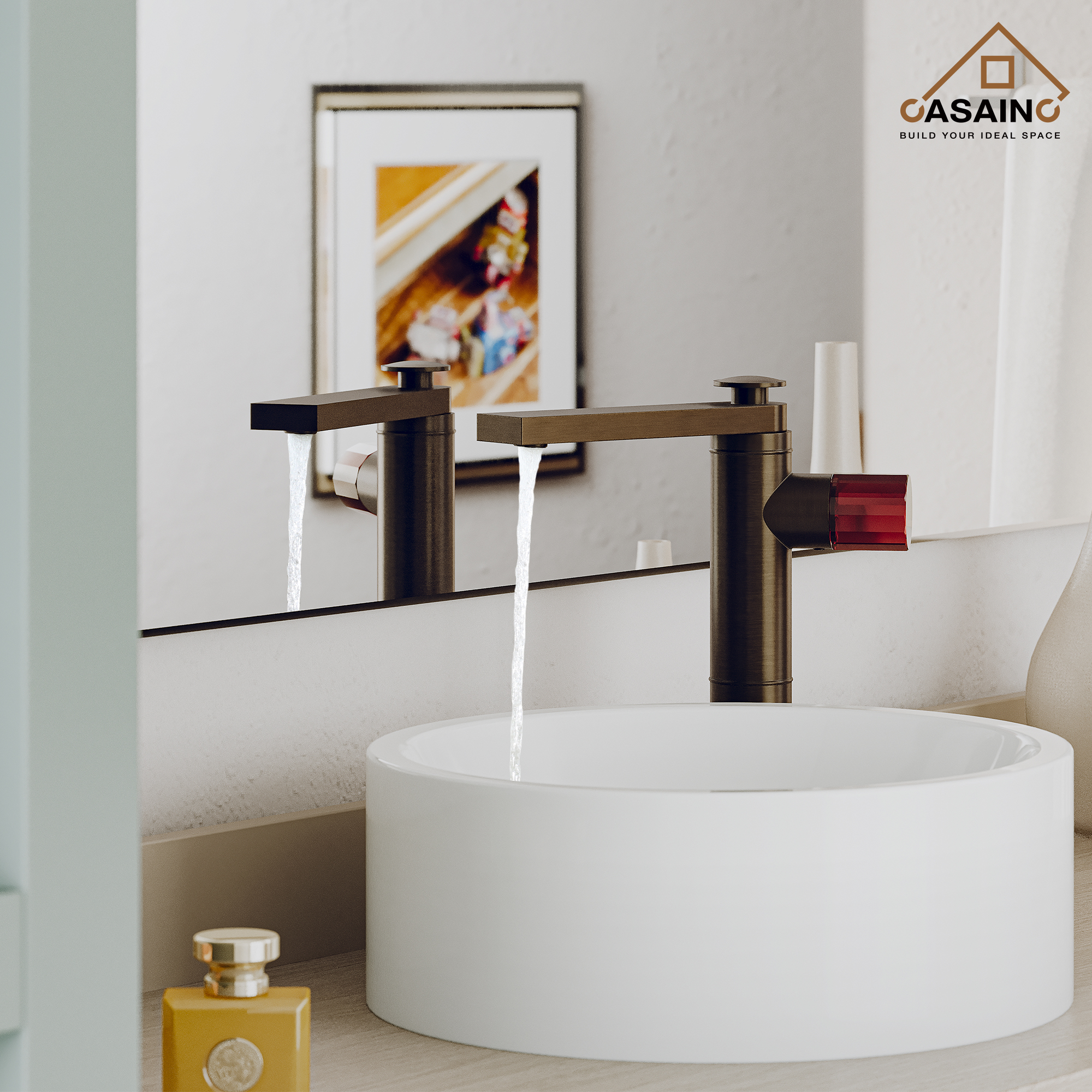 CASAINC 1.2GPM Spot-Free Single Glazed Handle Heightened Bathroom Vessel Sink Faucet with Pop-Up Drain, in Brown Bronze