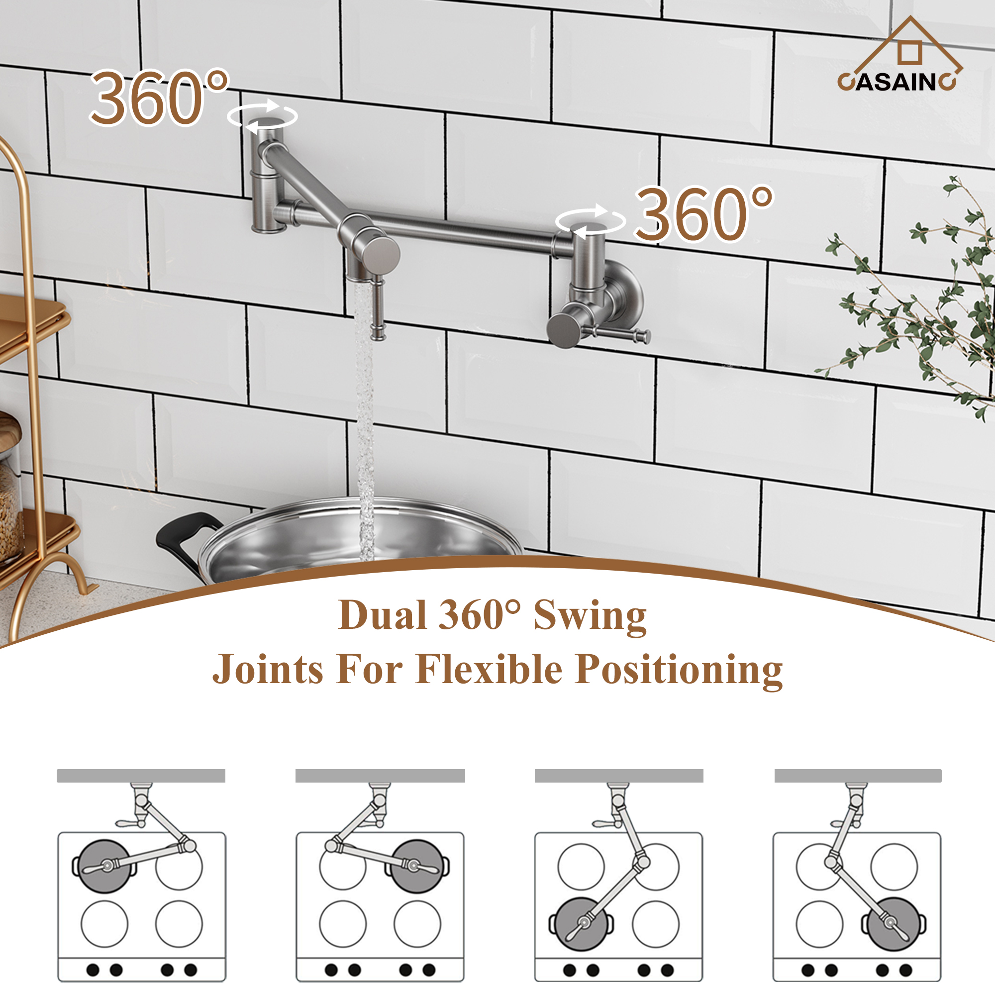 Space-Saving Wall-Mounted Pot Filler with Double Handles and Folding Design