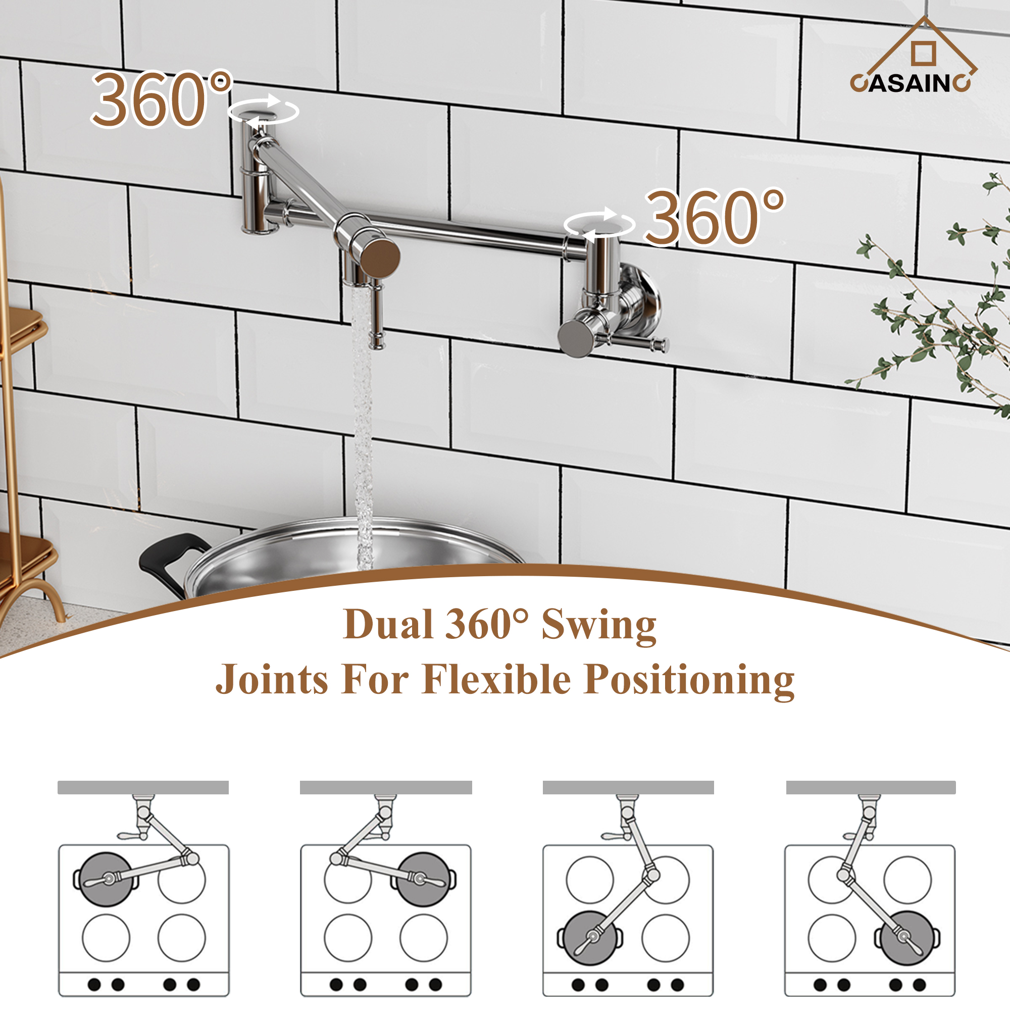 Space-Saving Wall-Mounted Pot Filler with Double Handles and Folding Design