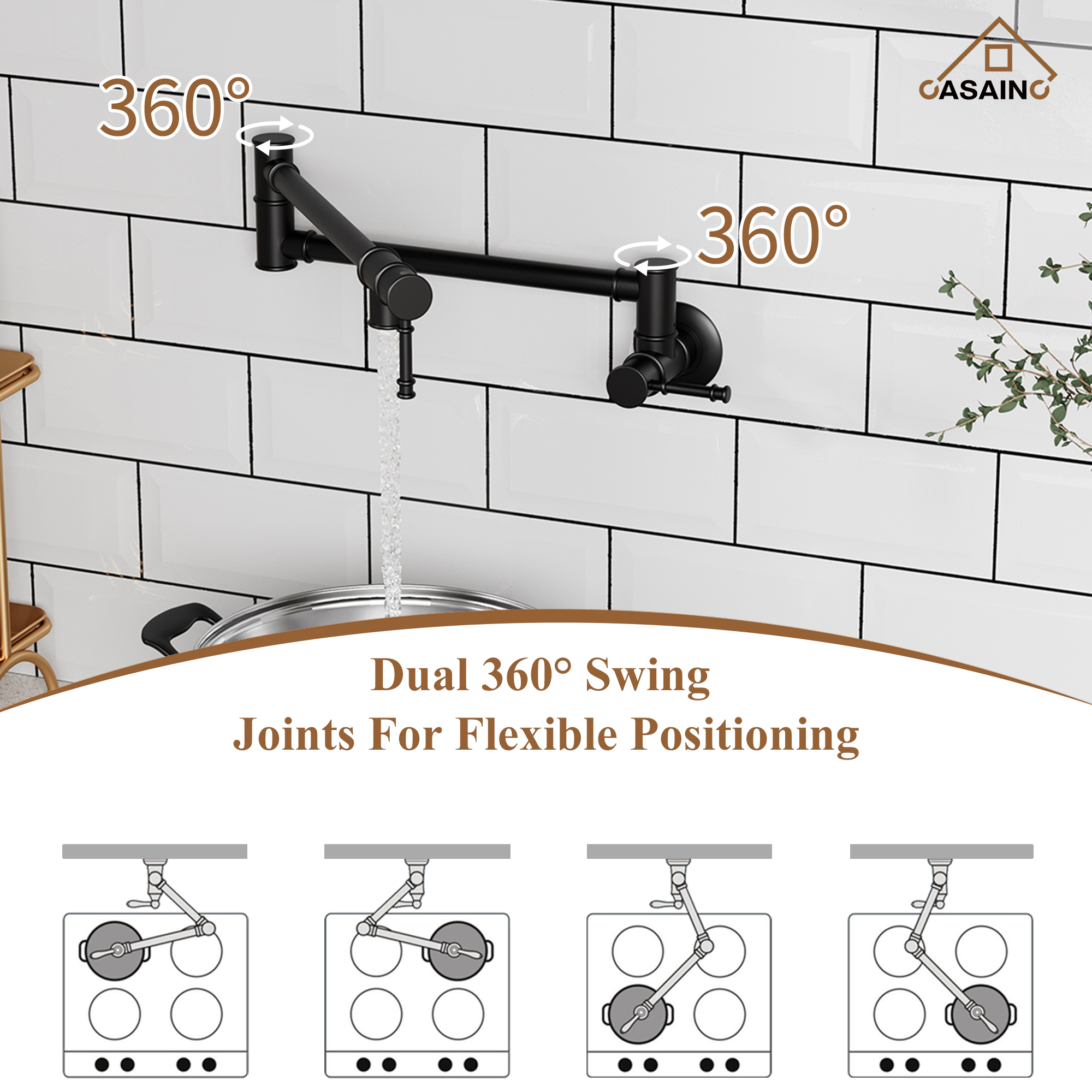 Space-Saving Wall-Mounted Pot Filler with Double Handles and Folding Design