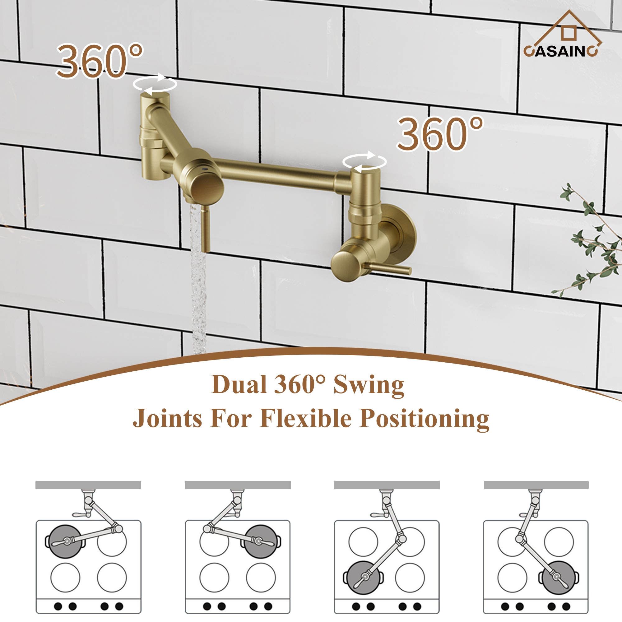 Double Handles Wall-Mounted Folding Pot Filler Space-Saving