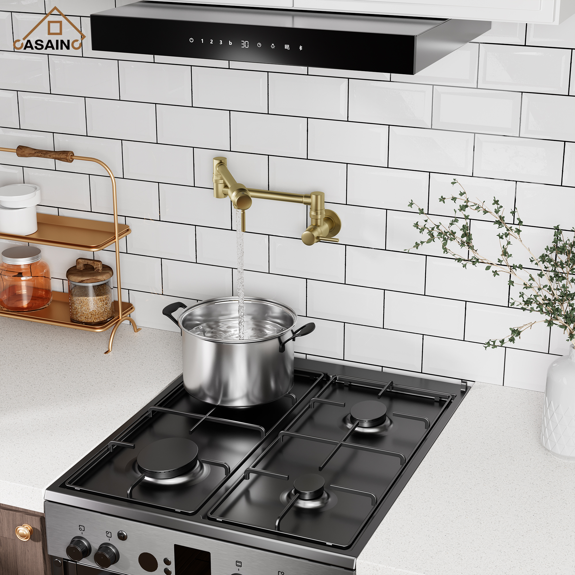 Double Handles Wall-Mounted Folding Pot Filler Space-Saving