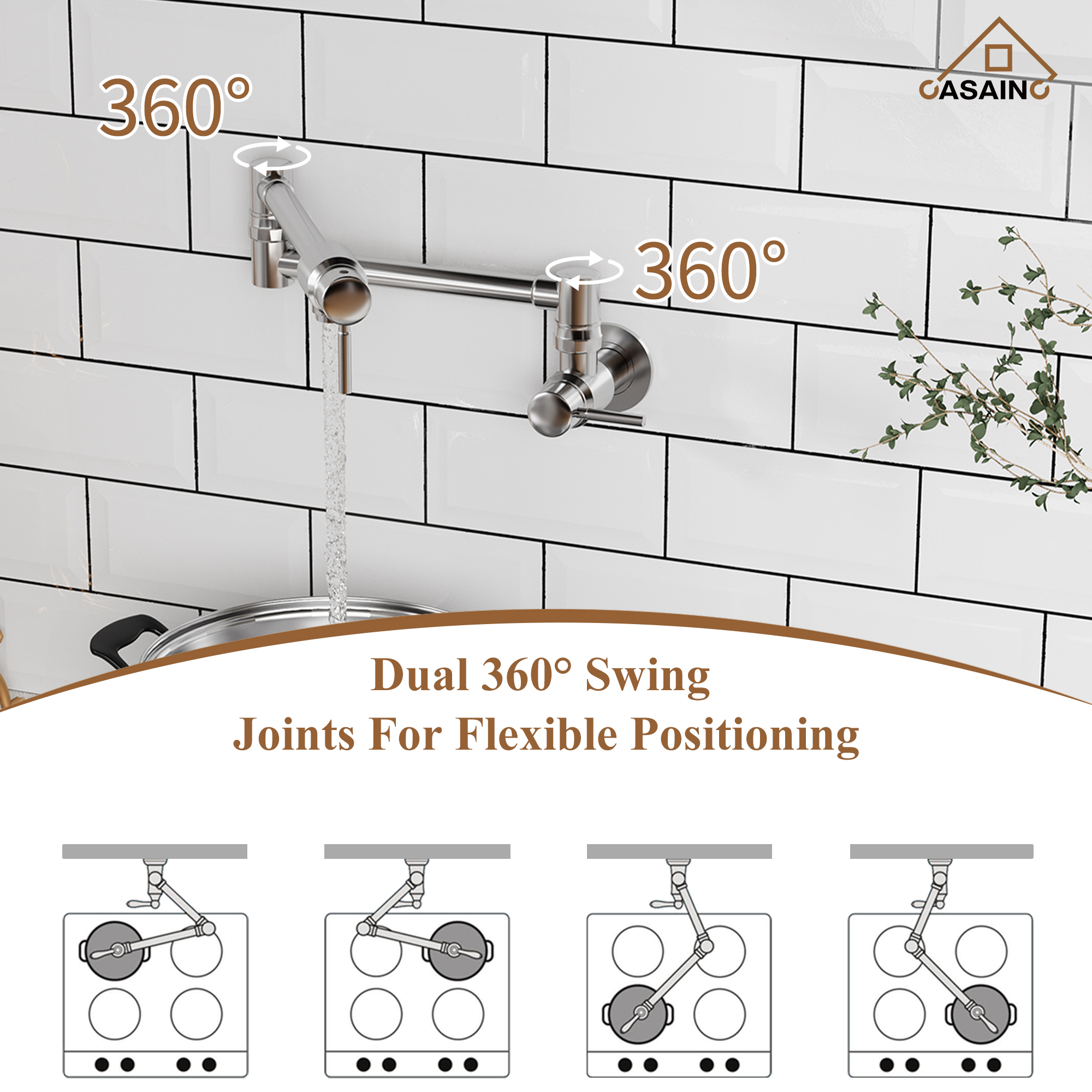 Double Handles Wall-Mounted Folding Pot Filler Space-Saving