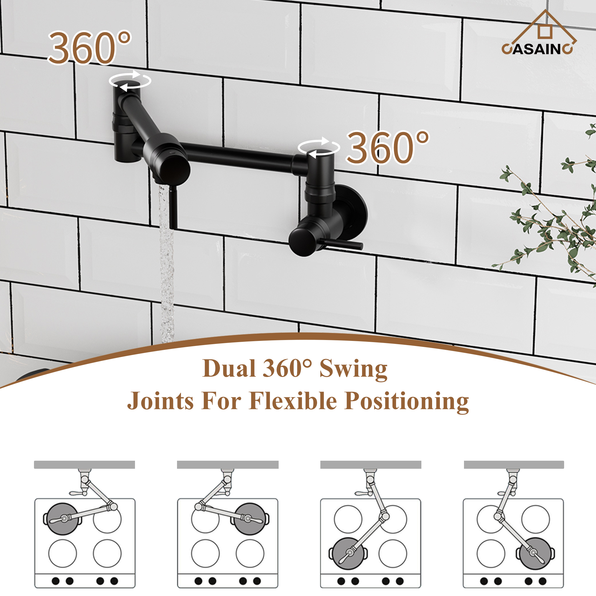 Double Handles Wall-Mounted Folding Pot Filler Space-Saving