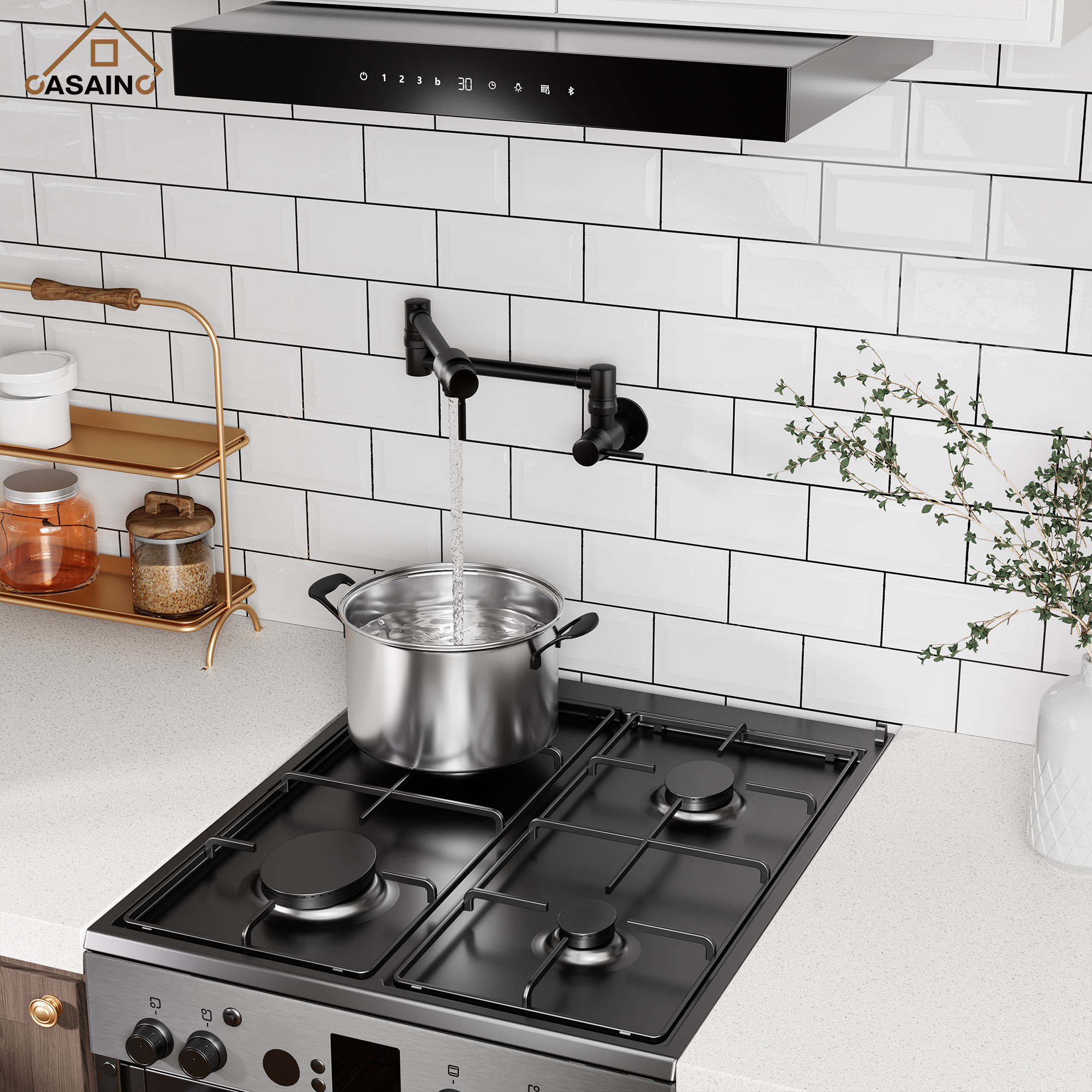 Double Handles Wall-Mounted Folding Pot Filler Space-Saving