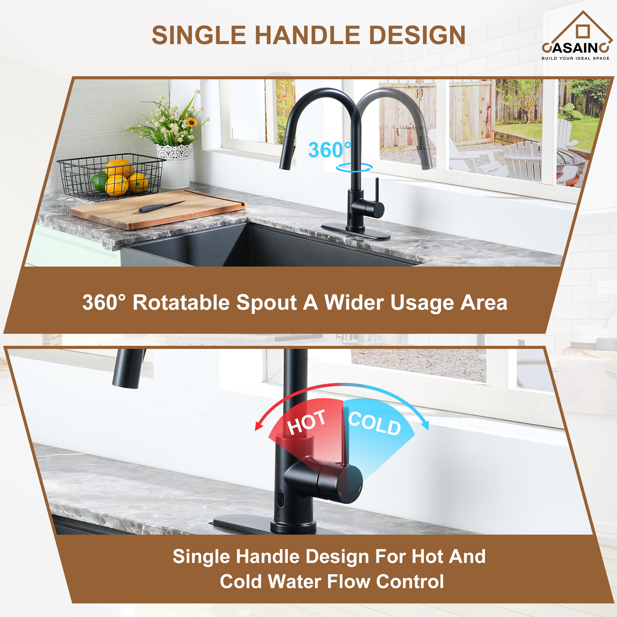 Matte Black Touchless Kitchen Faucet with Pull-Down Sprayer