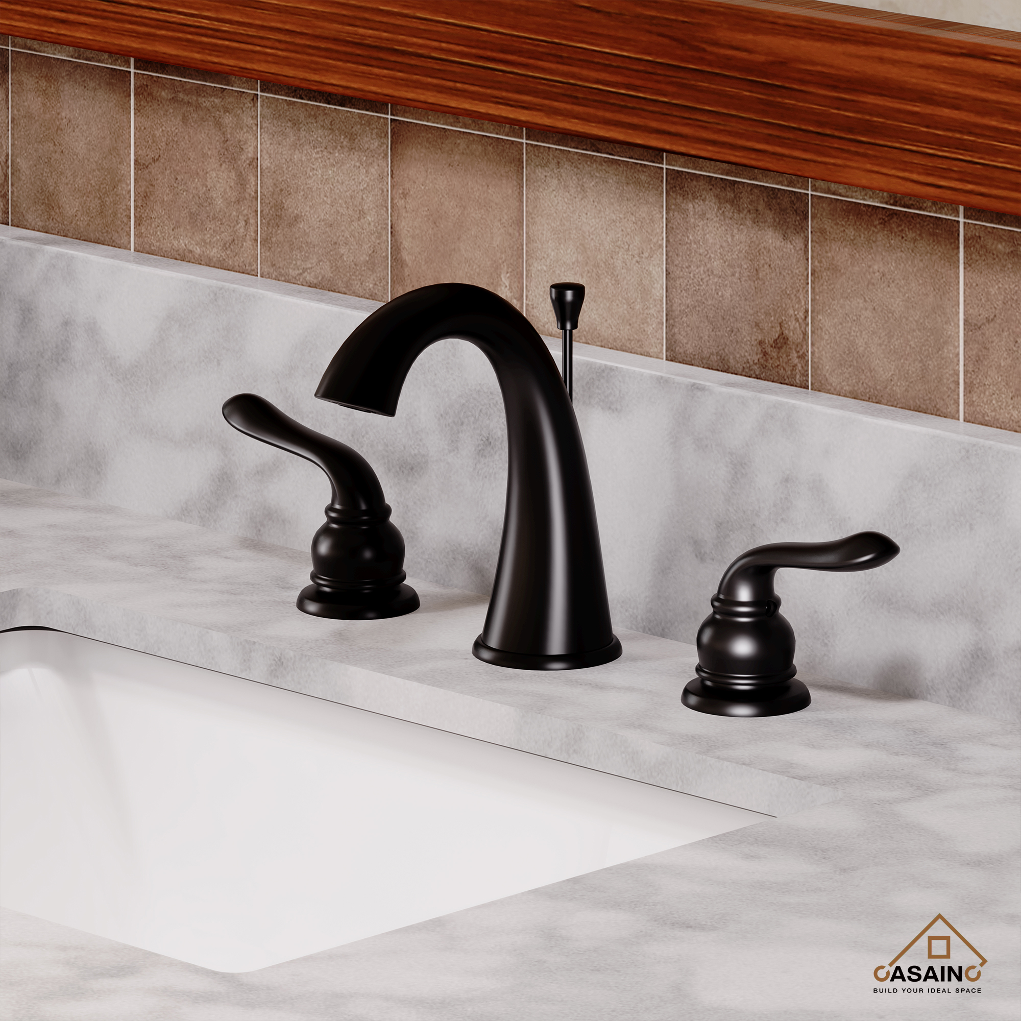 Luxurious Bathroom Sink Faucet Set with Dual Handles and Drain Parts, Matte Black Finish