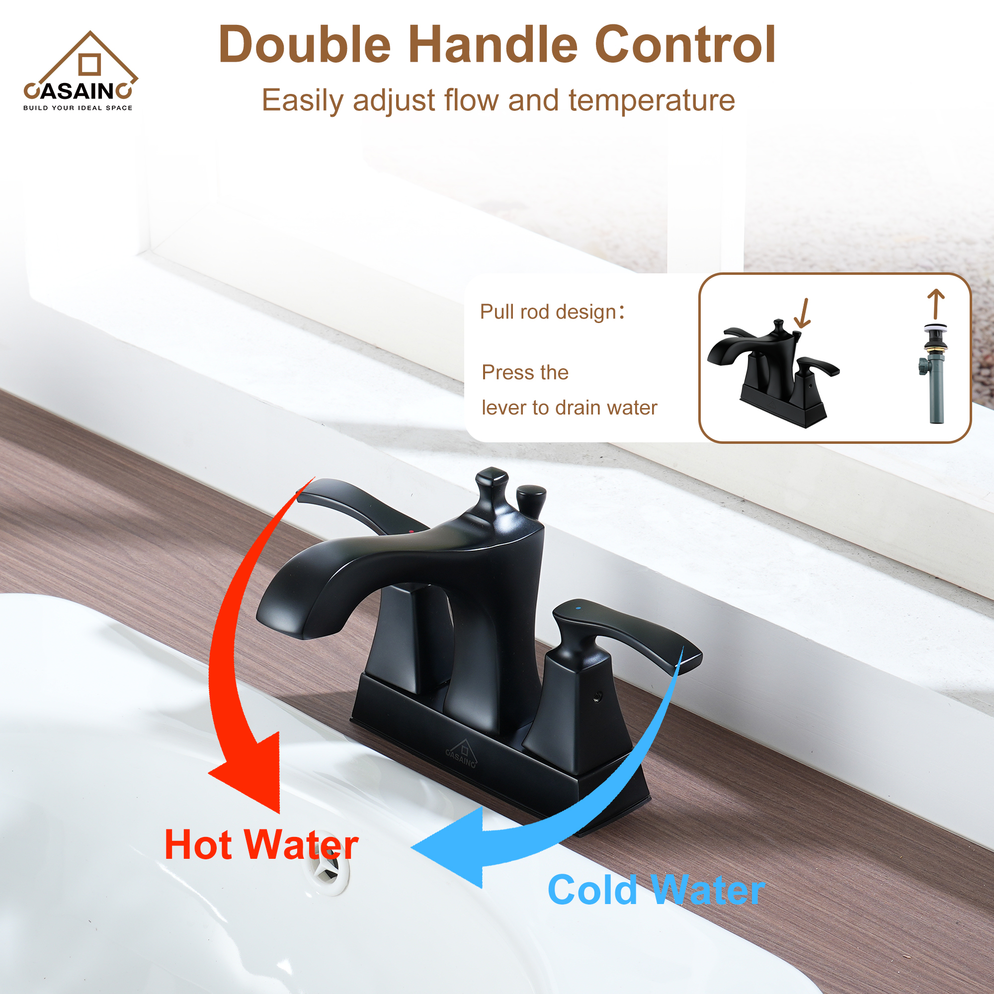 Luxurious 2-Hole Bathroom Sink Faucet Set with Dual Handles, Matte Black Finish