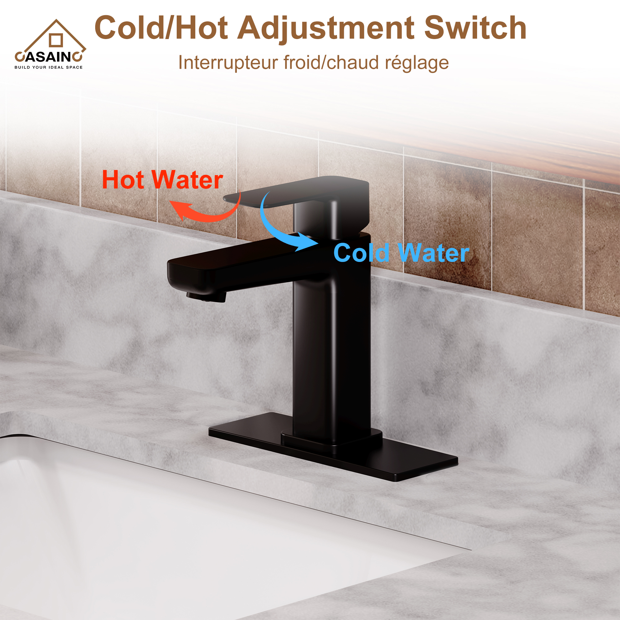 Single Handle Bathroom Basin Faucet with Drainer and Deckplate