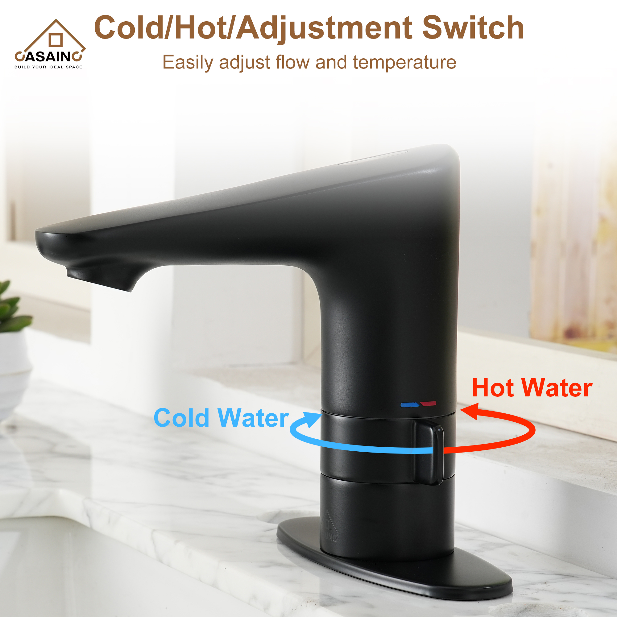 Infrared Sensor Faucet Single Handle Bathroom Basin Faucet with Drainer and Deckplate
