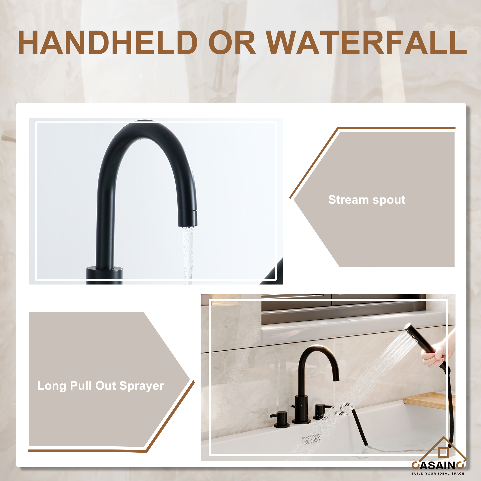 2-Handle Deck-Mount Roman Tub Faucet with Hand Shower in Matte Black