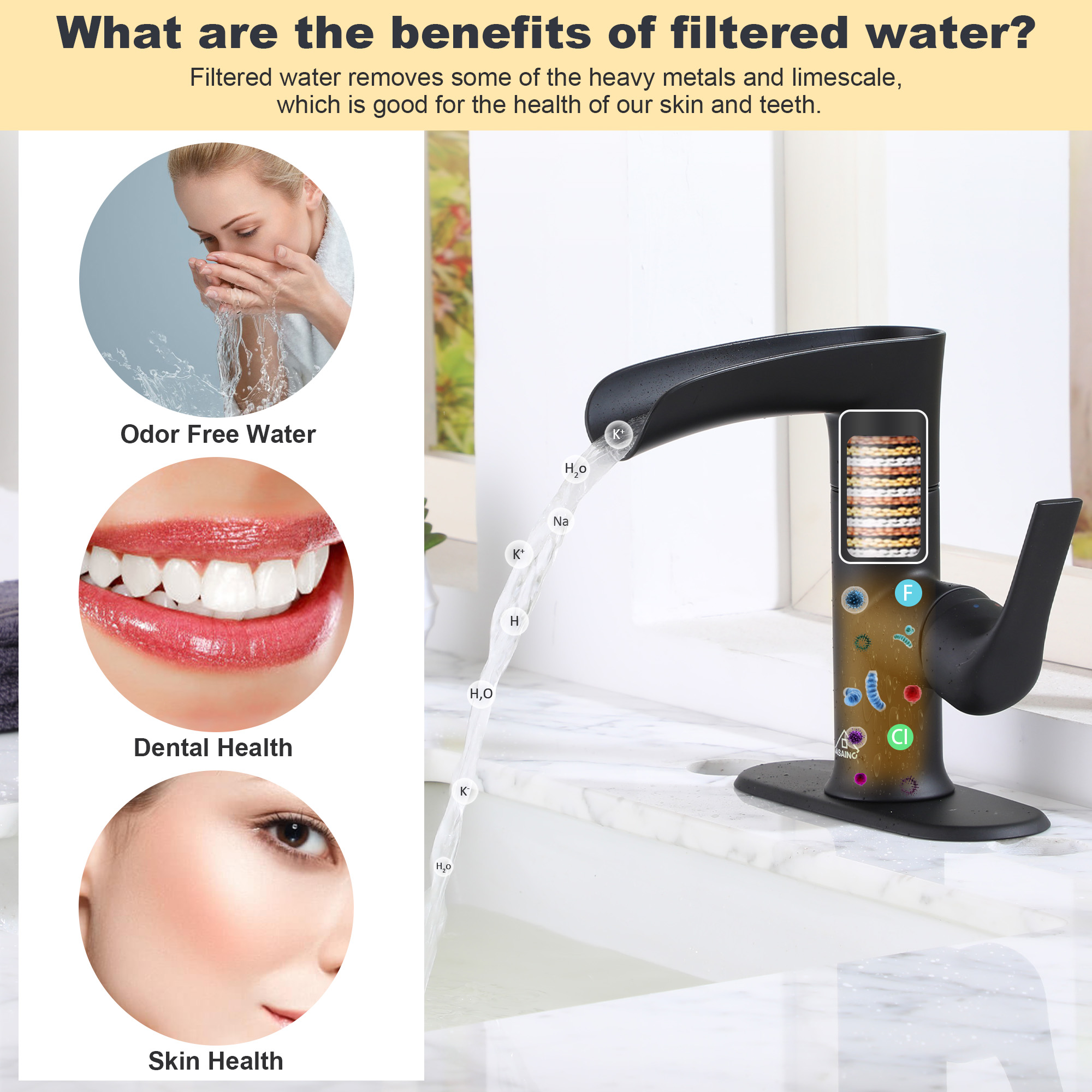 Waterfall Bathroom Sink Faucet Basin Faucet Built-in Water Filter