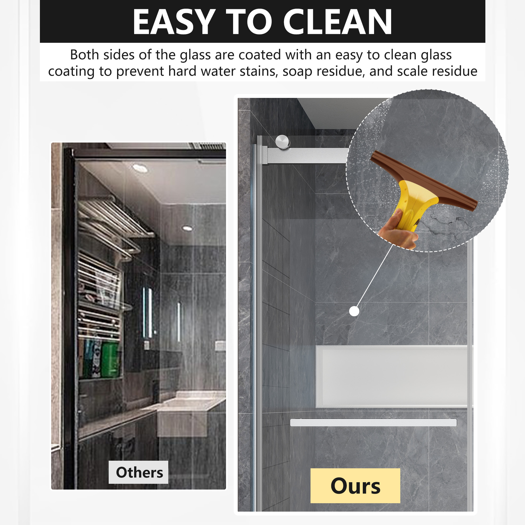 60"x76" Frameless Double Sliding Shower Door Featured 5/16" Thick Tempered Glass Shower Enclosure