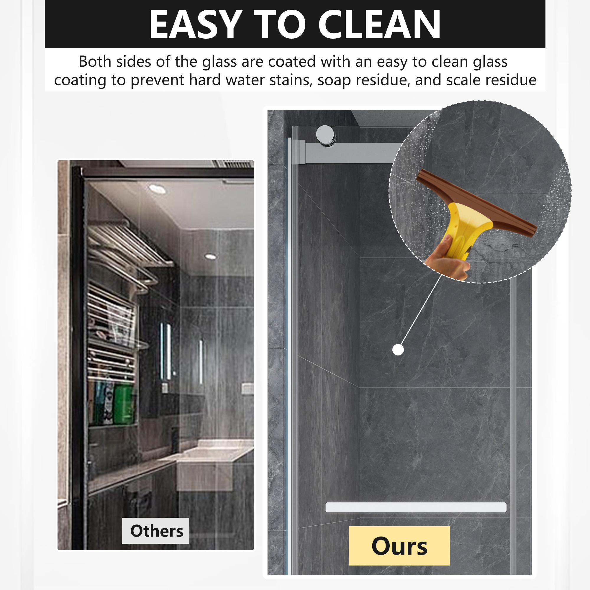 48"x76" Frameless Double Sliding Shower Door with Rounded Corners Tempered Glass