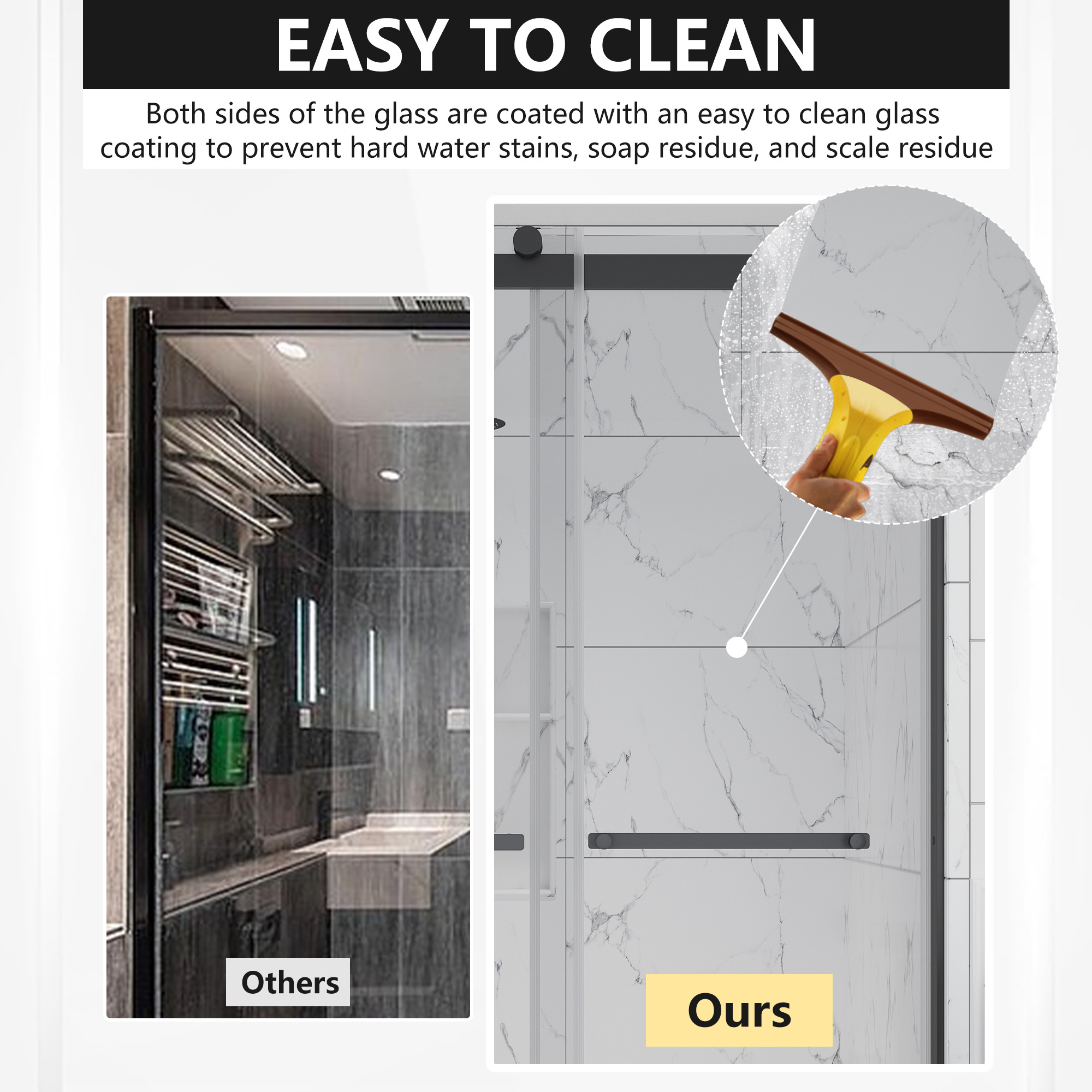 48"x76" Frameless Double Sliding Shower Door with Rounded Corners Tempered Glass