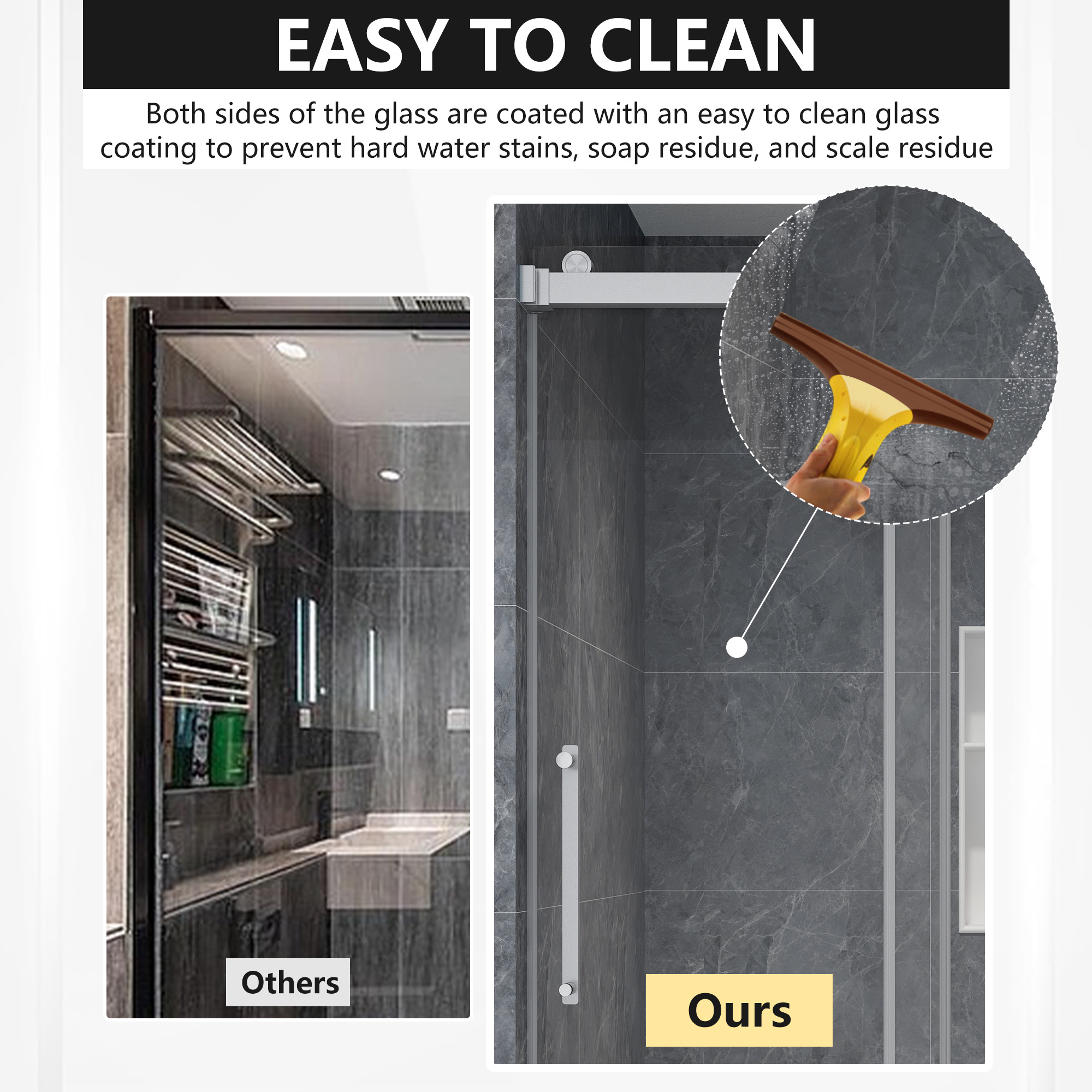 48"x76" Frameless Double Sliding Shower Door with Tempered Safety Glass and Reversible Installation