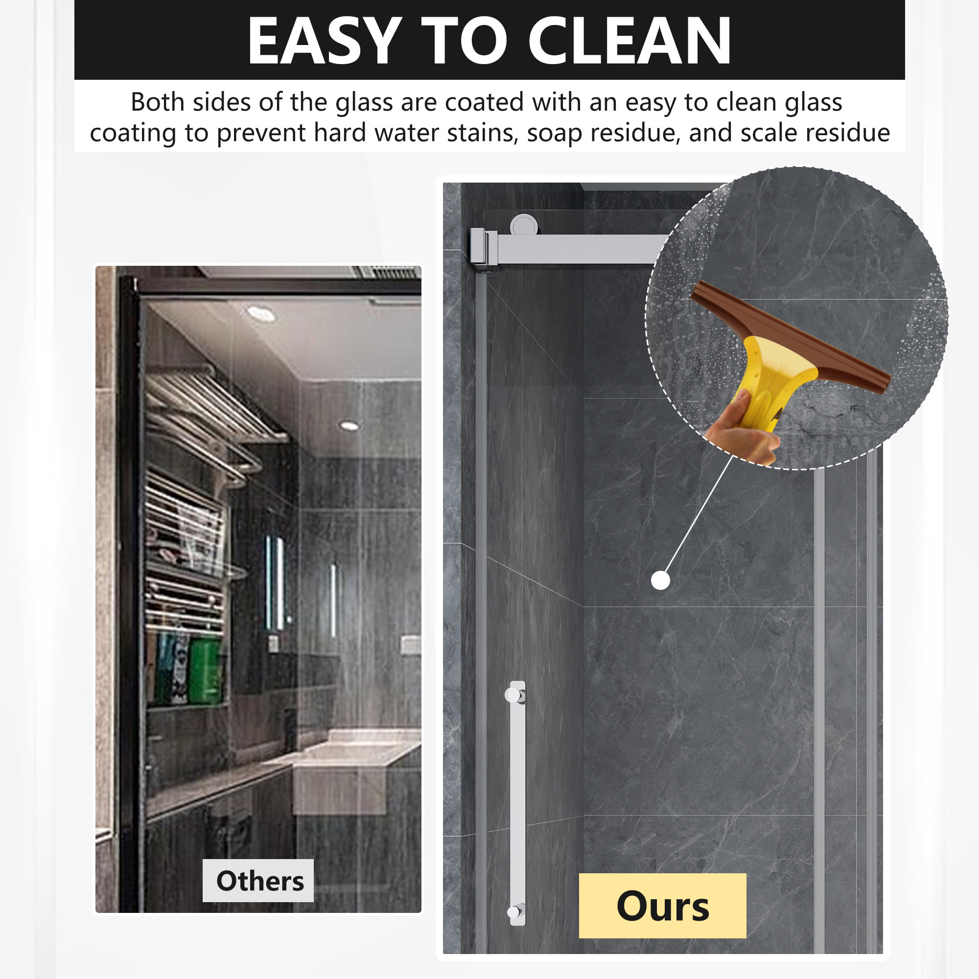 48"x76" Frameless Double Sliding Shower Door with Tempered Safety Glass and Reversible Installation