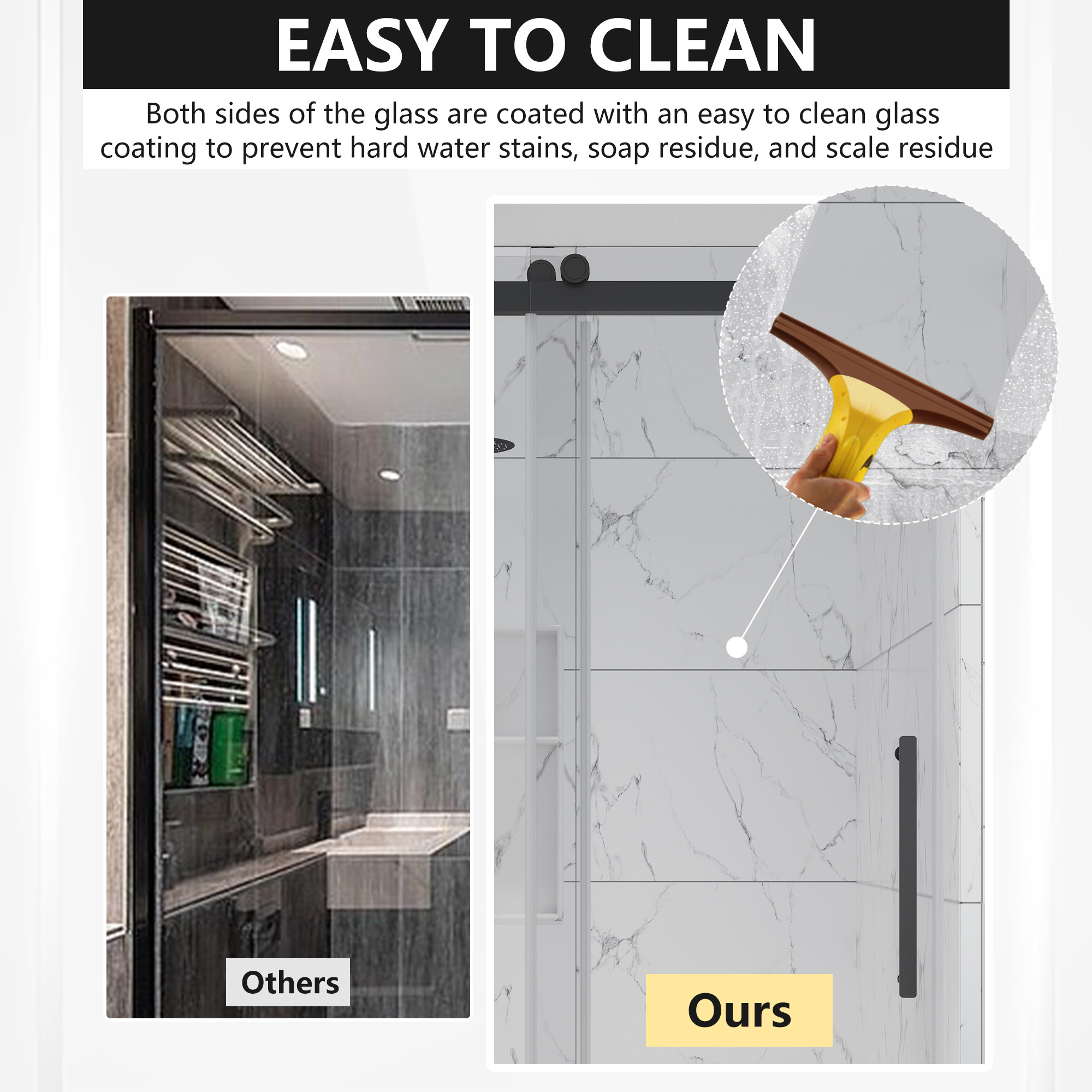 48"x76" Frameless Double Sliding Shower Door with Tempered Safety Glass and Reversible Installation