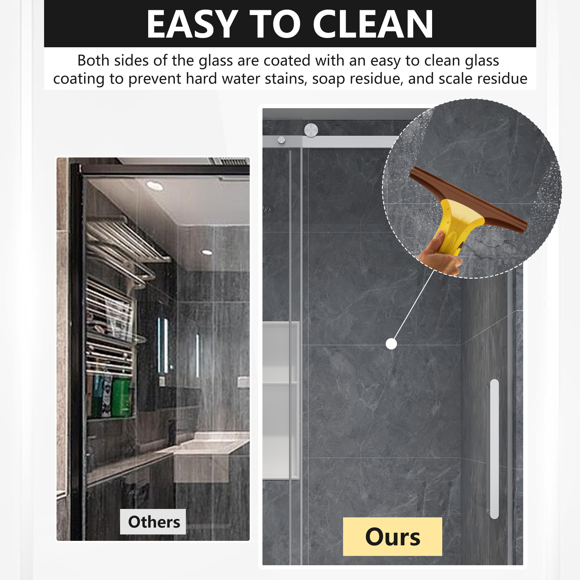 48"x76" Frameless Single Sliding Shower Door with Anti-jump Technology and Reversible Installation