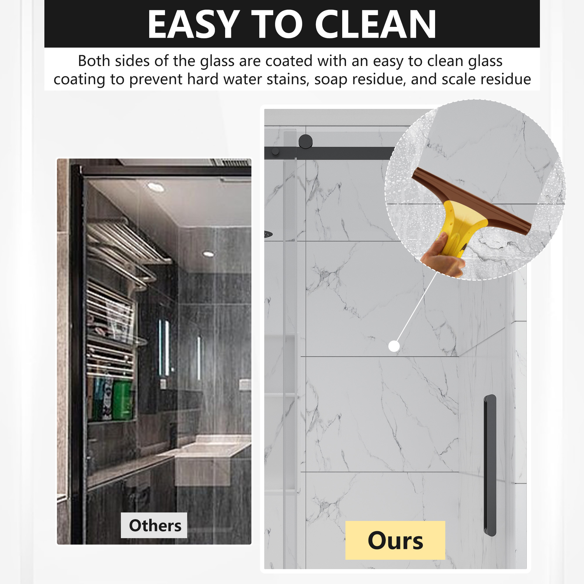 48"x76" Frameless Single Sliding Shower Door with Anti-jump Technology and Reversible Installation