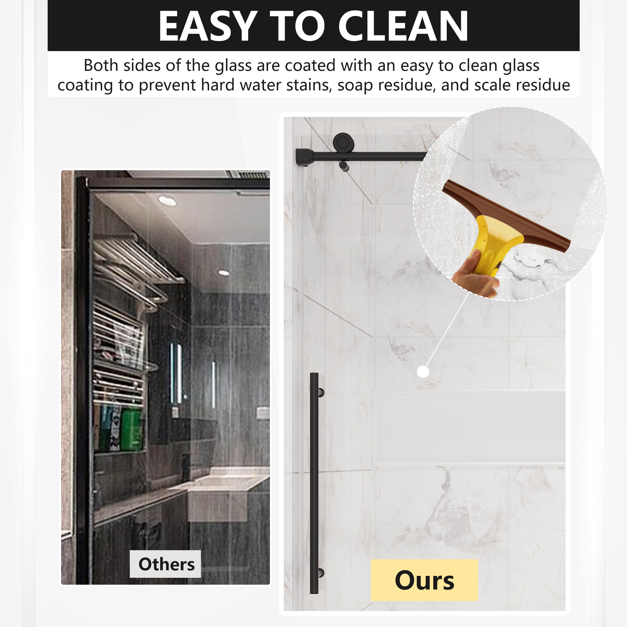 60"x76" Frameless Single Sliding  Shower Door with Two Stainless Steel Wheels