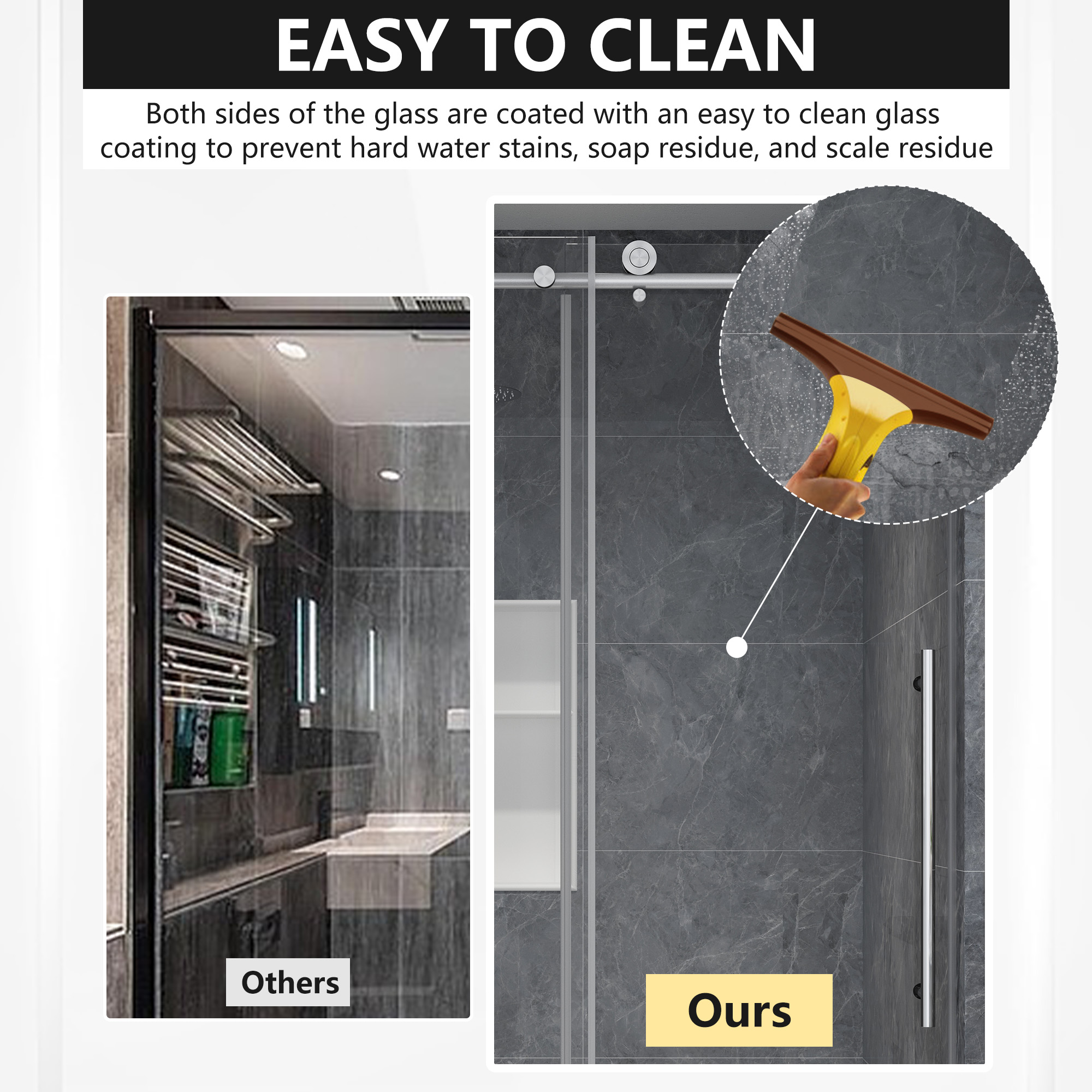 48"x76" Frameless Single Sliding Shower Door with Tempered Safety Glass and Reversible Installation