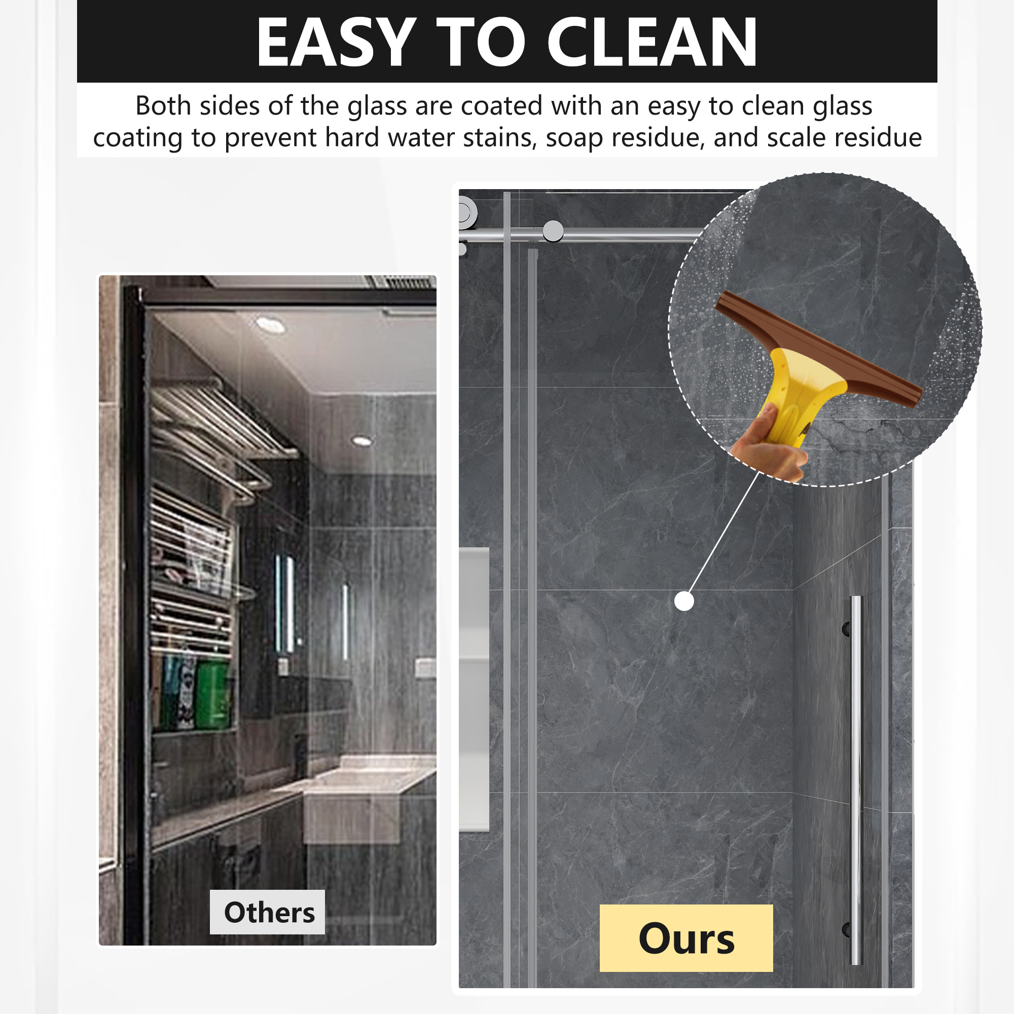 48"x76" Frameless Single Sliding Shower Door with Tempered Safety Glass and Reversible Installation