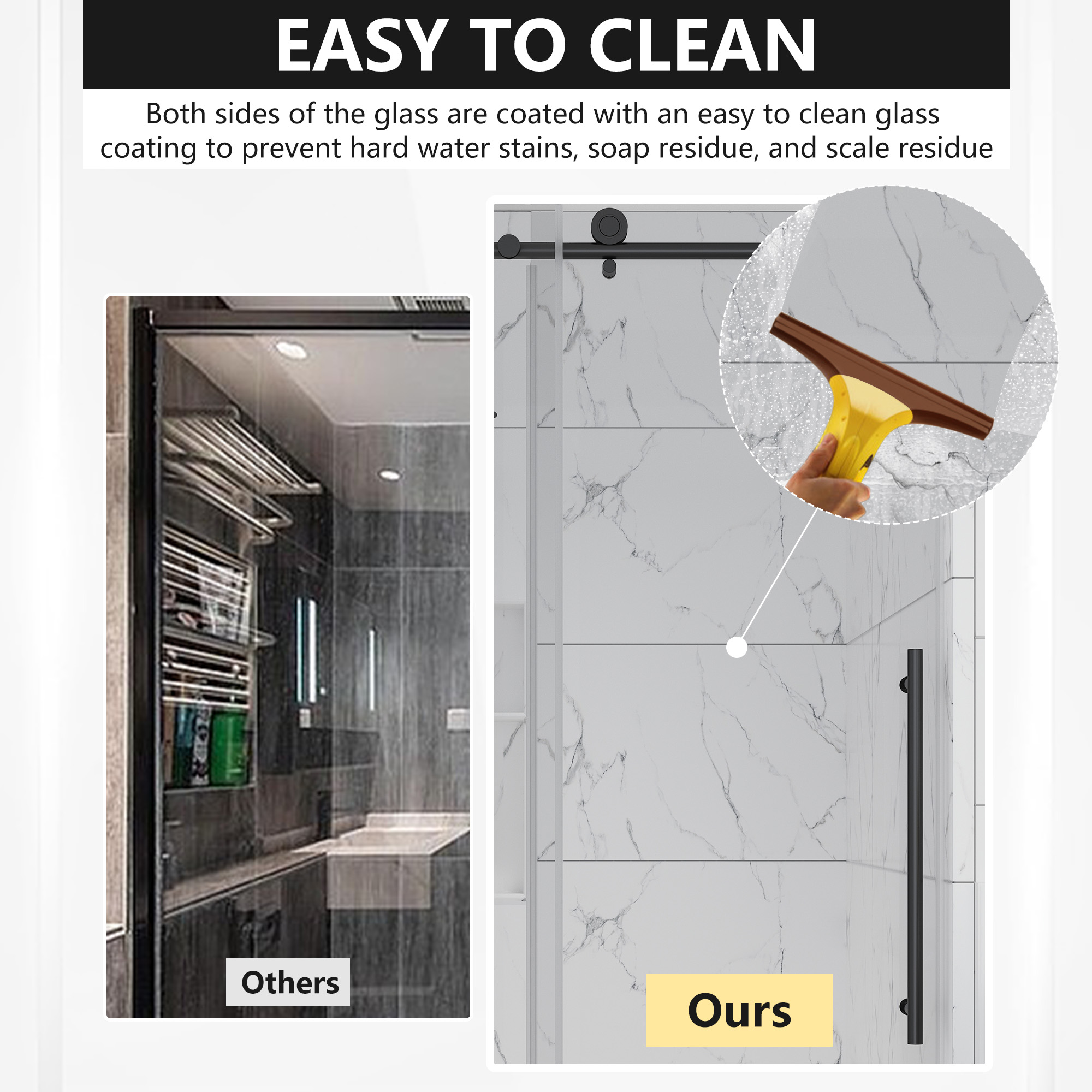 48"x76" Frameless Single Sliding Shower Door with Tempered Safety Glass and Reversible Installation